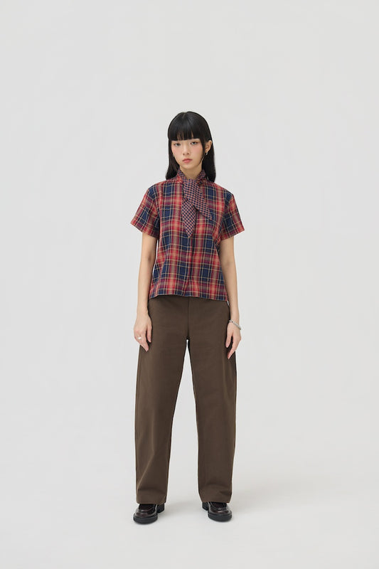 NIMAI 2-WAY SCARF TOP - RED TARTAN DOUBLE GAUZE - BEV C multi label store