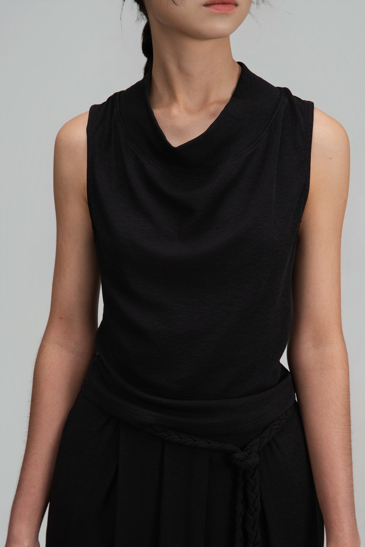 Snow Knit High Drape Neck Tank Top (Black) - BEV C multi label store