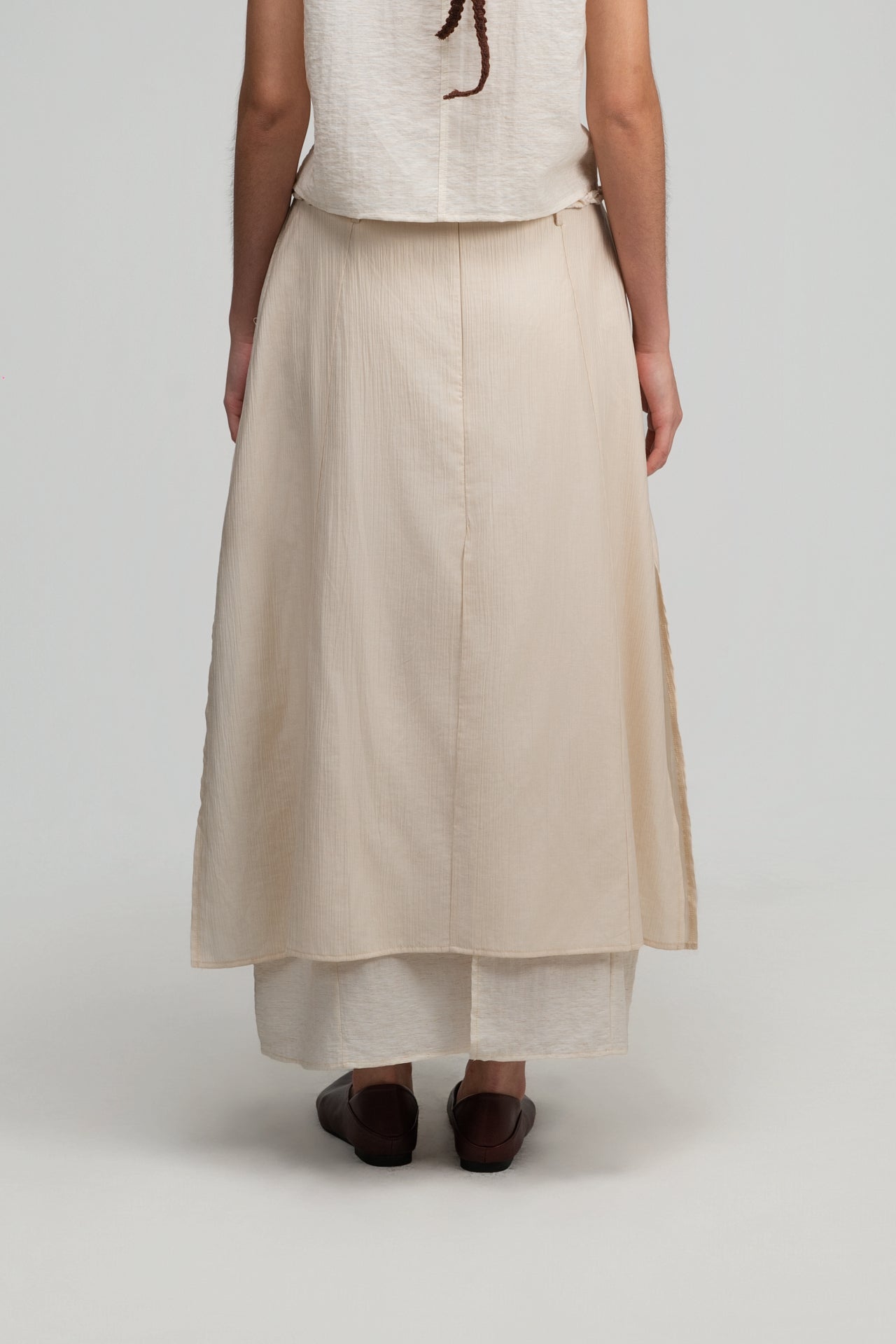 Dual-Layer Skirt w/ Braided Belt (Beige) - BEV C multi label store
