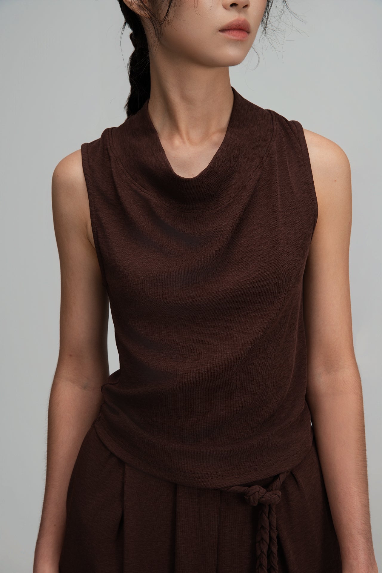 Snow Knit High Drape Neck Tank Top (Brown) - BEV C multi label store