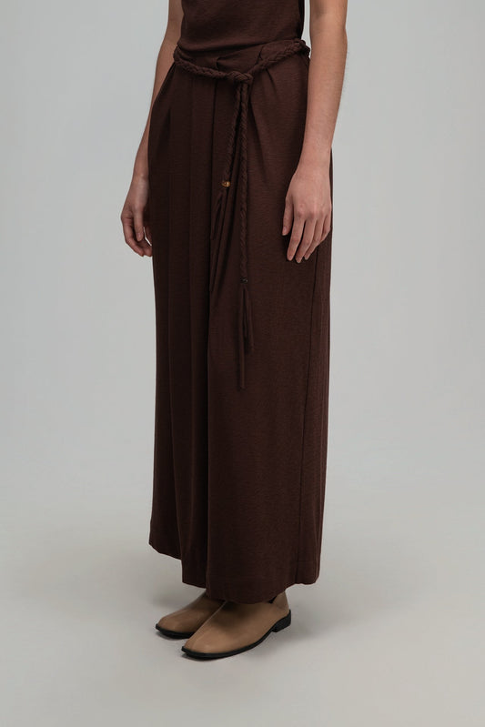 Snow Knit Pleated Cocoon Skirt w/ Braided Belt (Brown) - BEV C multi label store