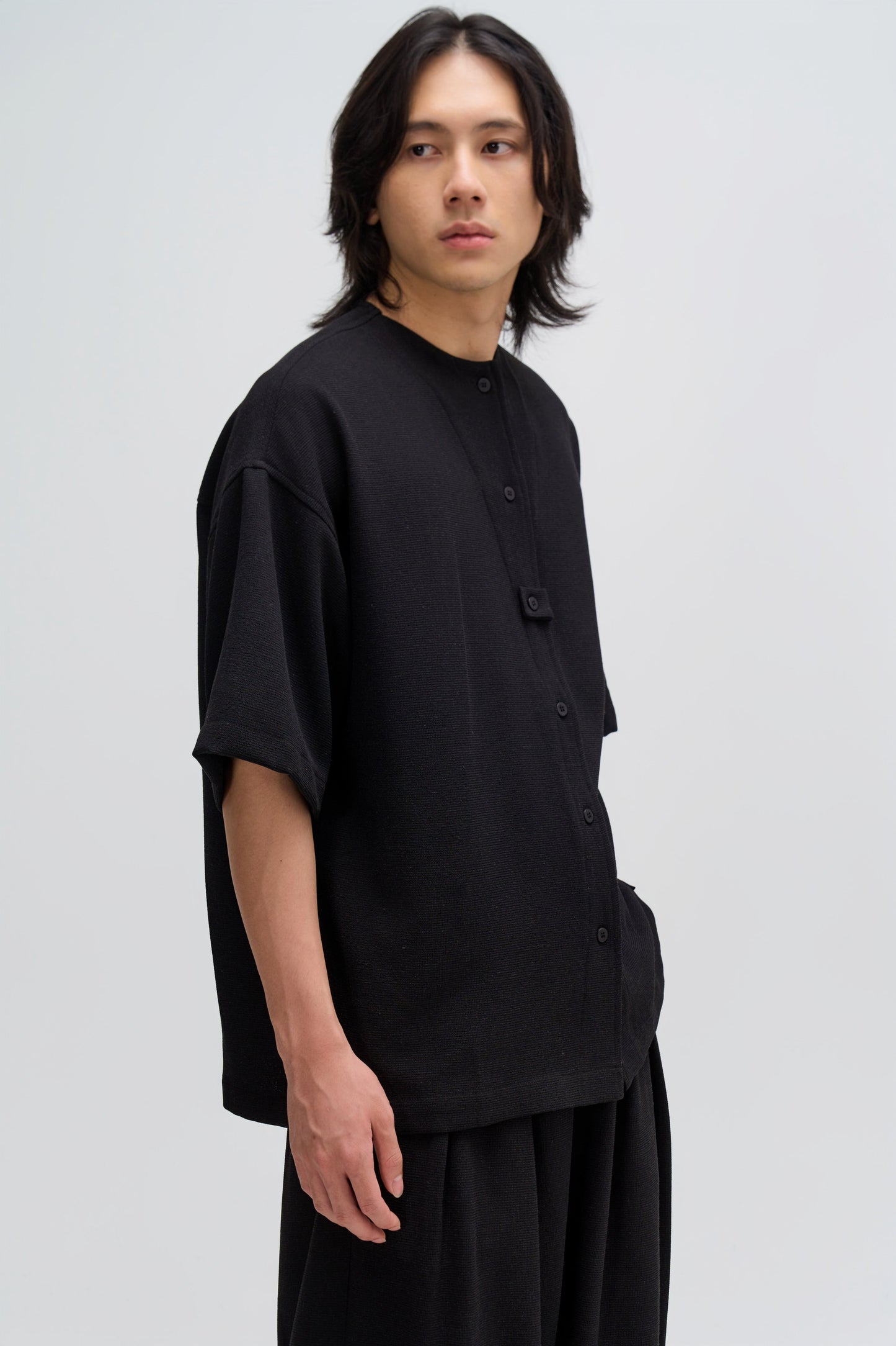 Gender Neutral Oversized Drop Shoulder Boxy Shirt (Poly Waffle Black) - BEV C multi label store