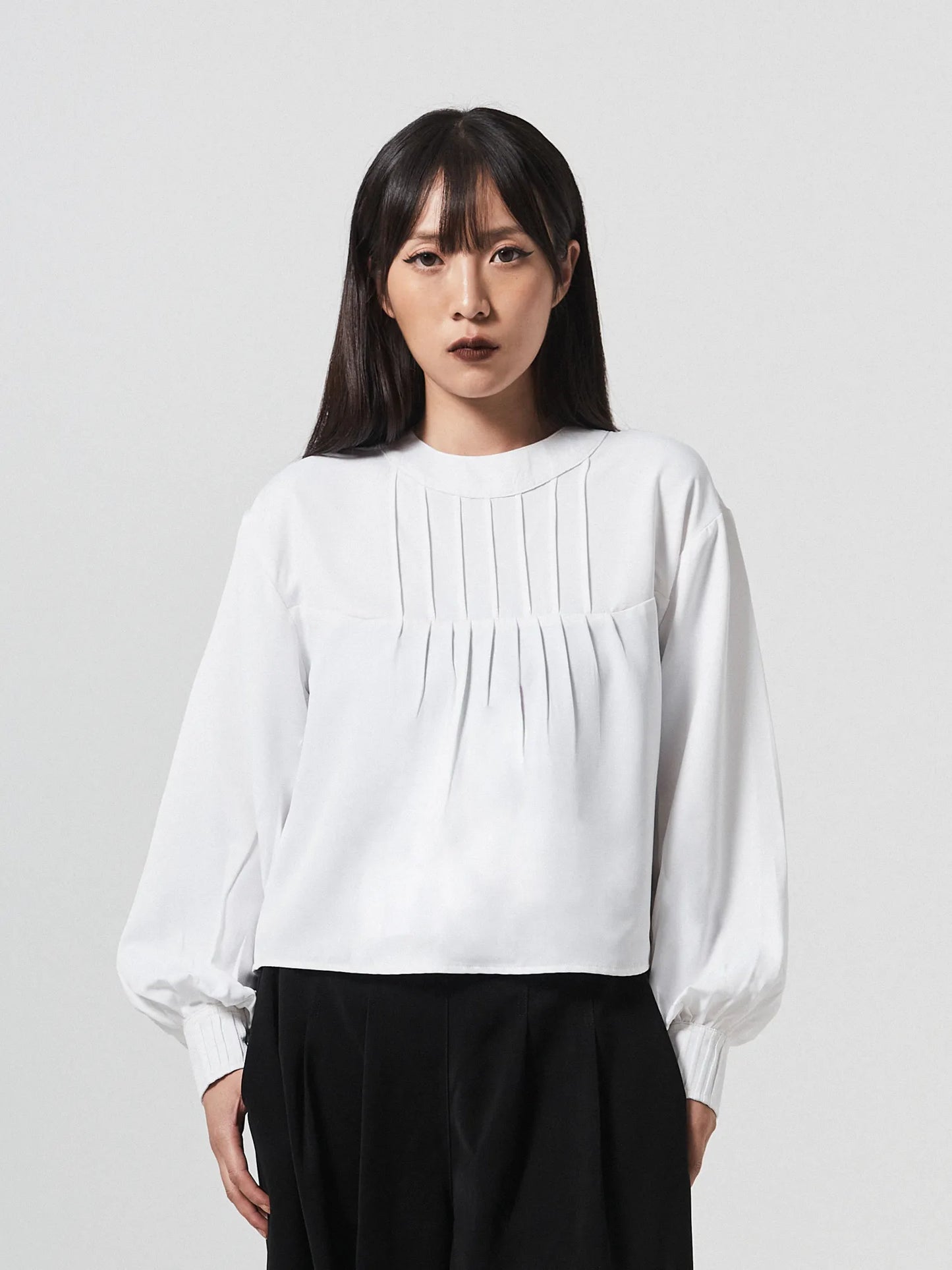 GRACE PLEATED LONG SLEEVE TOP | WHITE - BEV C multi label store