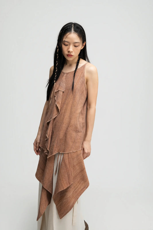 Front Drape Raw Hem Cami Top (Tie Dye Rust) - BEV C multi label store