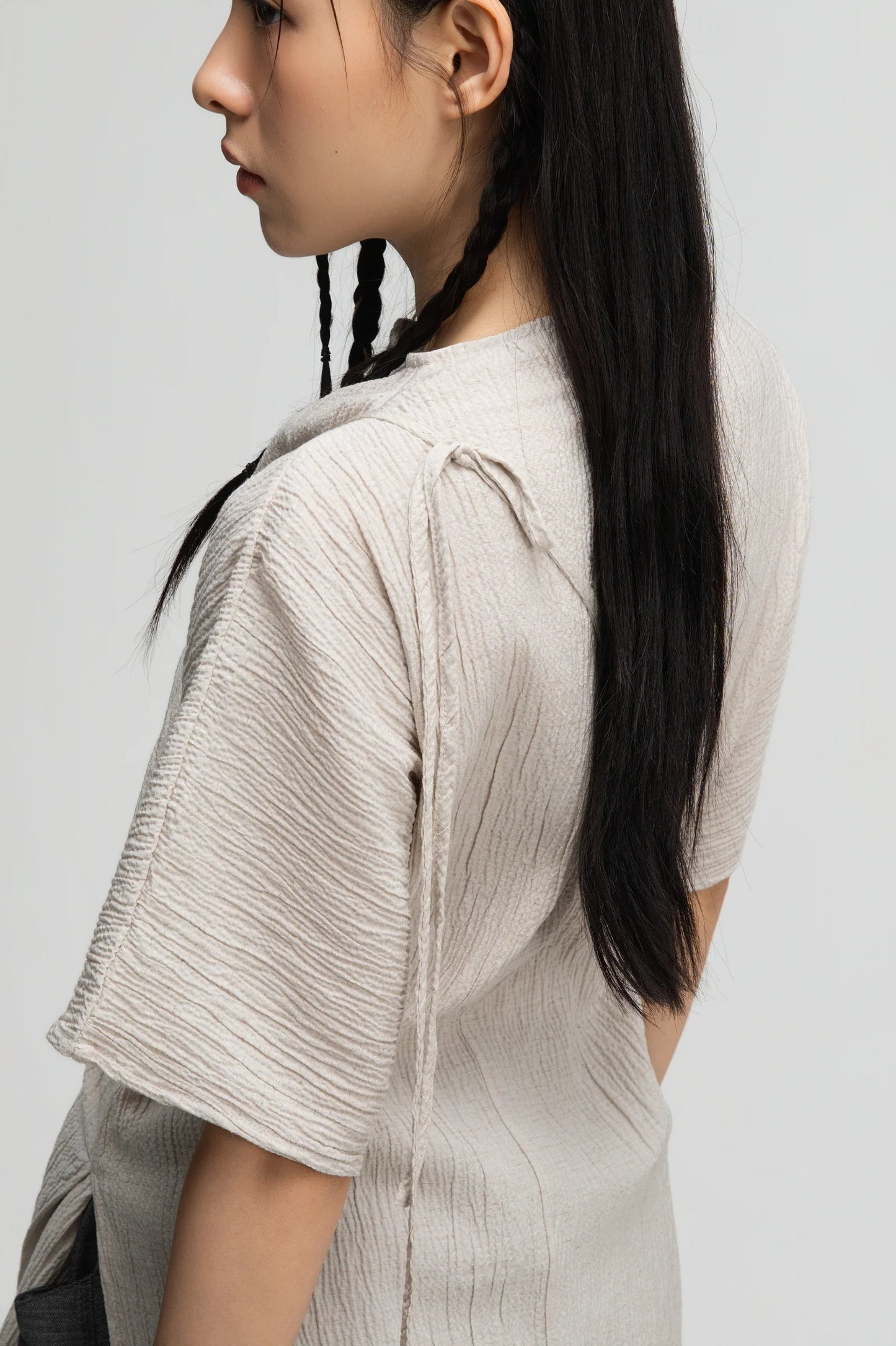 High Neck Wrap Longline Top (Beige)