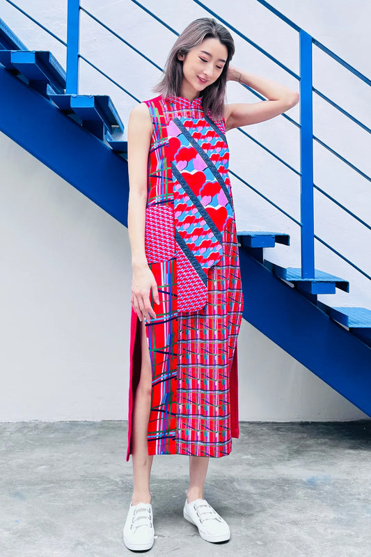 LUNAR 2024 DD03B || CURIOUS RED BROCCOLI 'CHEONGSAM' MAXI DRESS - BEV C multi label store