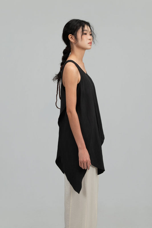 Asymmetrical Layering Long Tank Top (Black) - BEV C multi label store