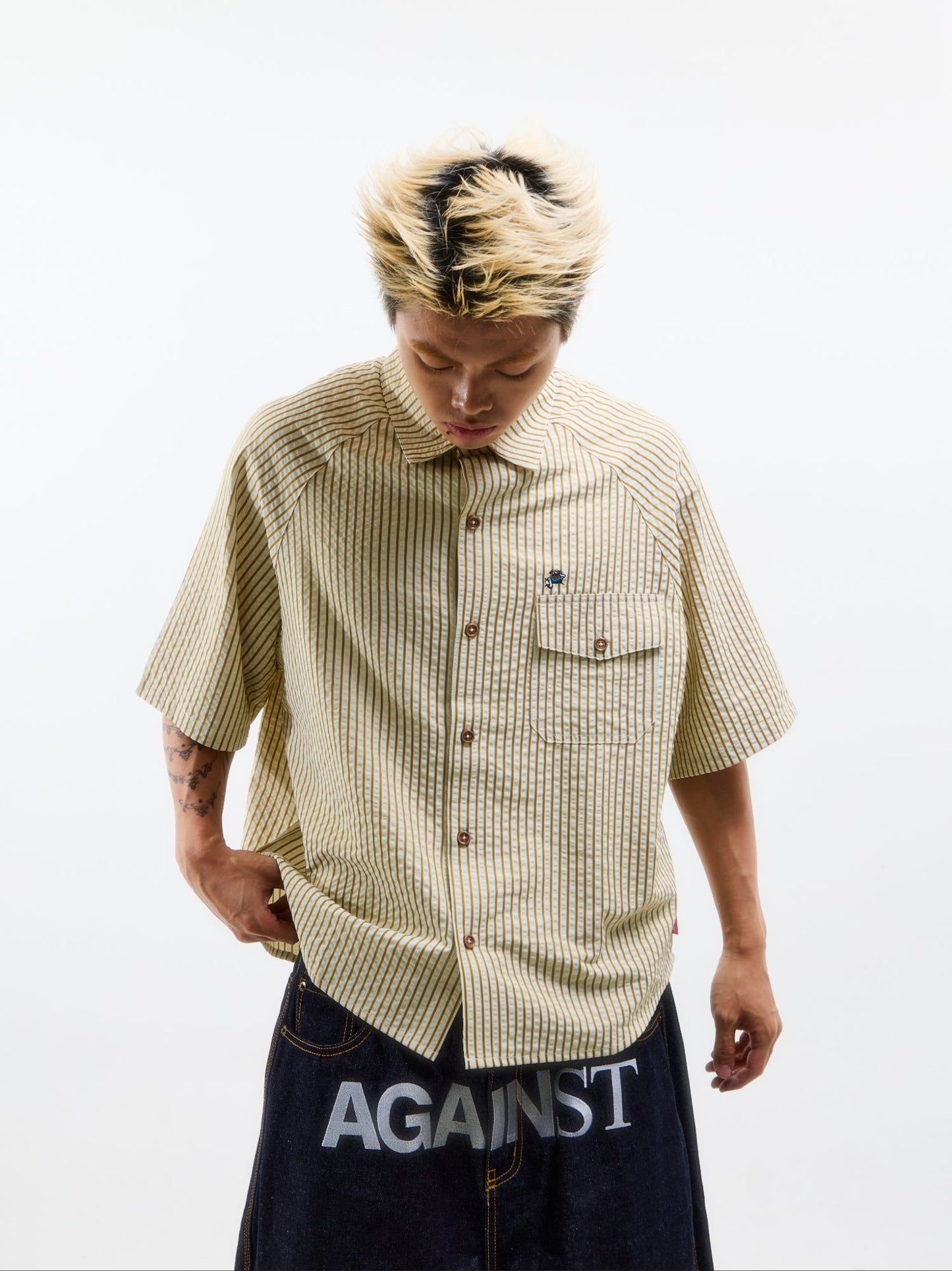 STRIPE MIGUEL SHIRT LIGHT GREEN - BEV C multi label store