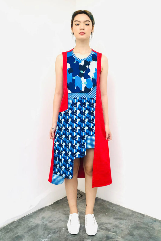 S17 DD07A || RED MIDI DRESS WITH SUSPENDED HEM