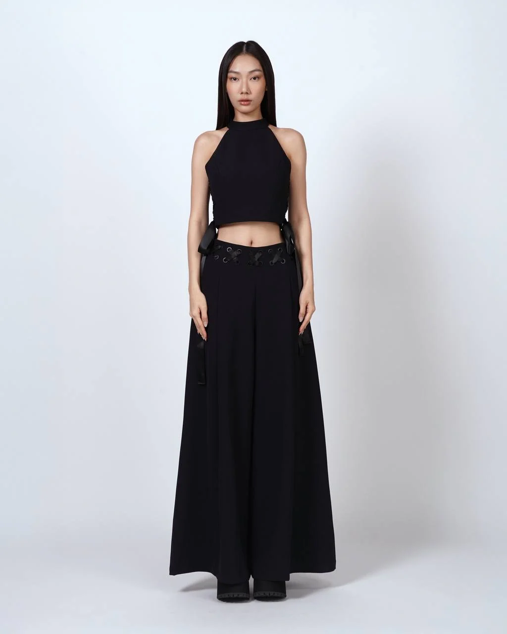 LACE-UP HALTER TOP - BLACK - BEV C multi label store