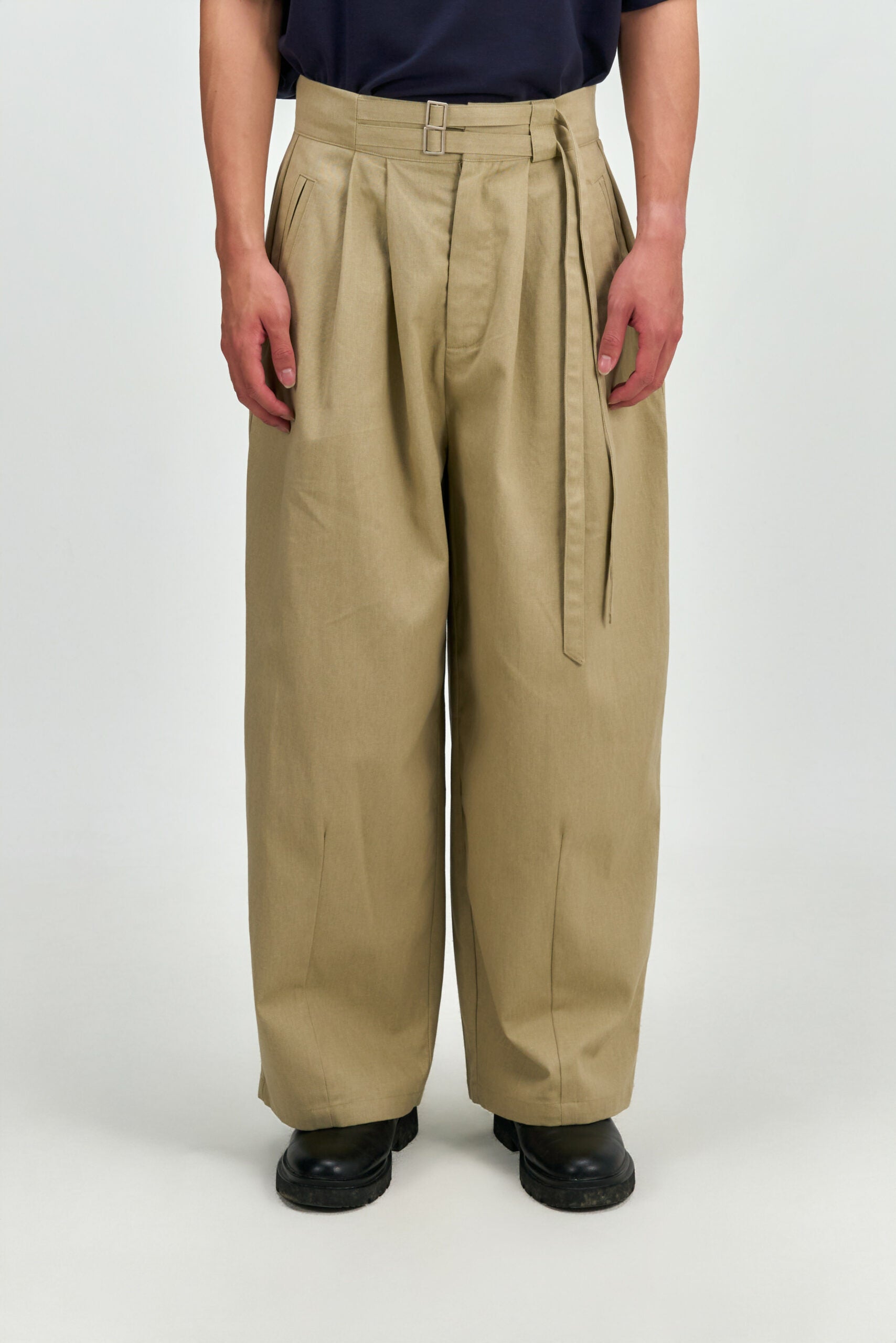 Gender Neutral Double Belted Long Trousers (Beige) - BEV C multi label store