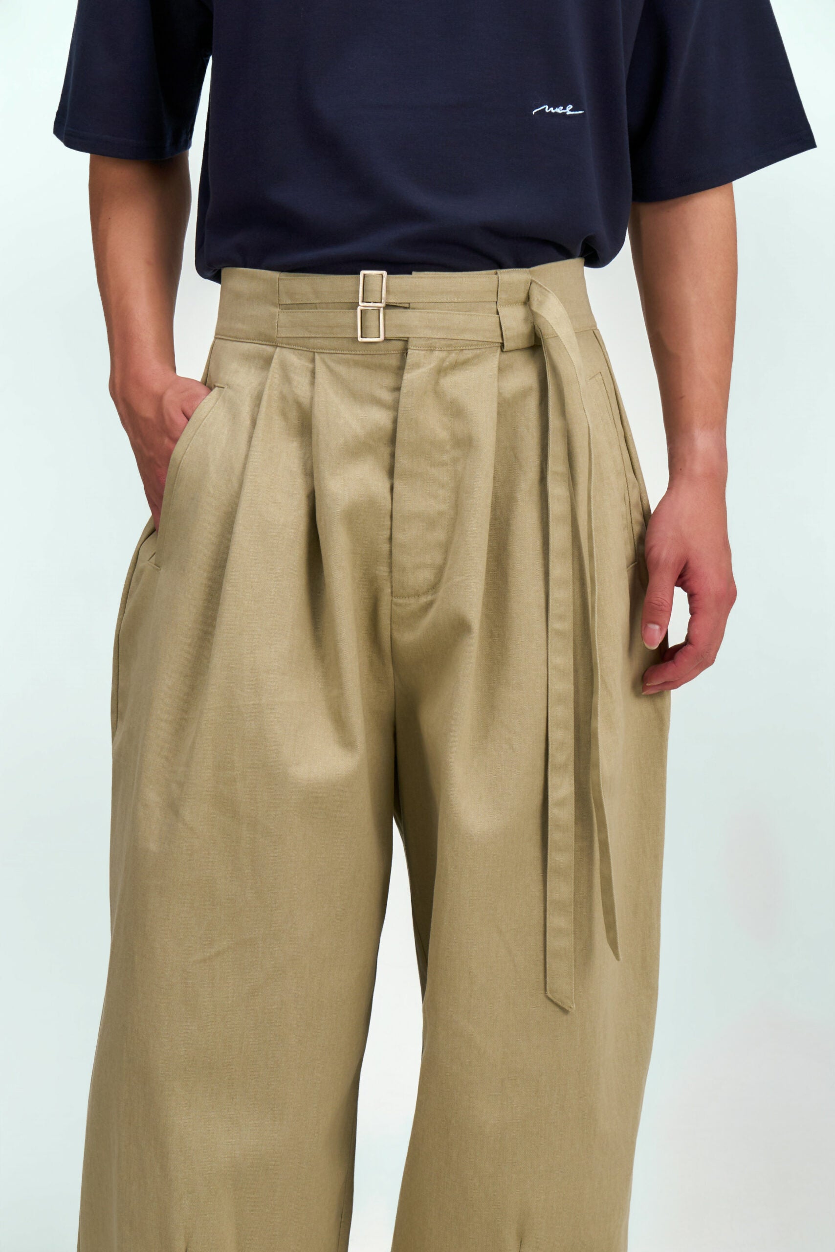 Gender Neutral Double Belted Long Trousers (Beige) - BEV C multi label store