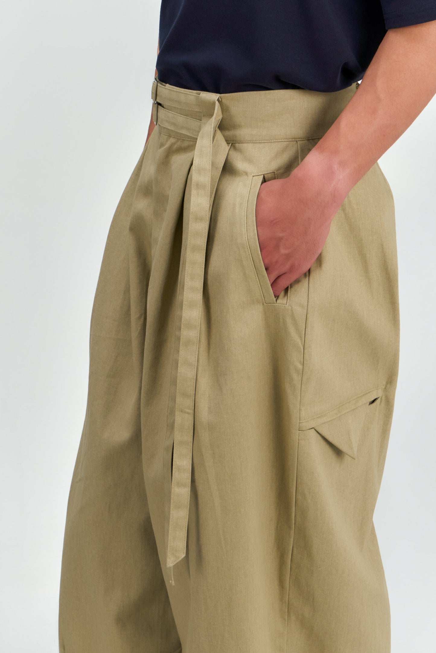 Gender Neutral Double Belted Long Trousers (Beige) - BEV C multi label store