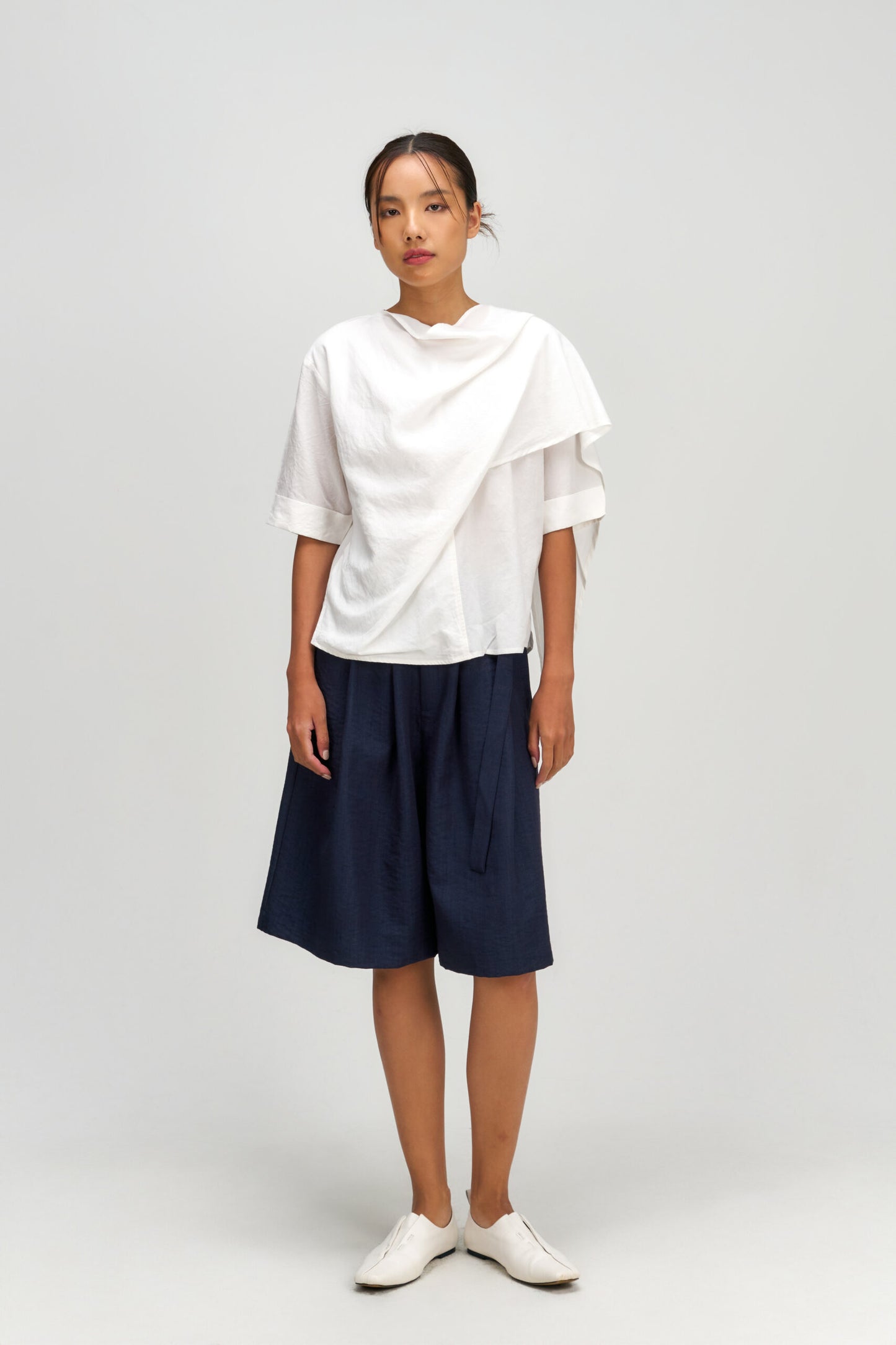Neck-Scarf Half Sleeve Blouse (White) - BEV C multi label store