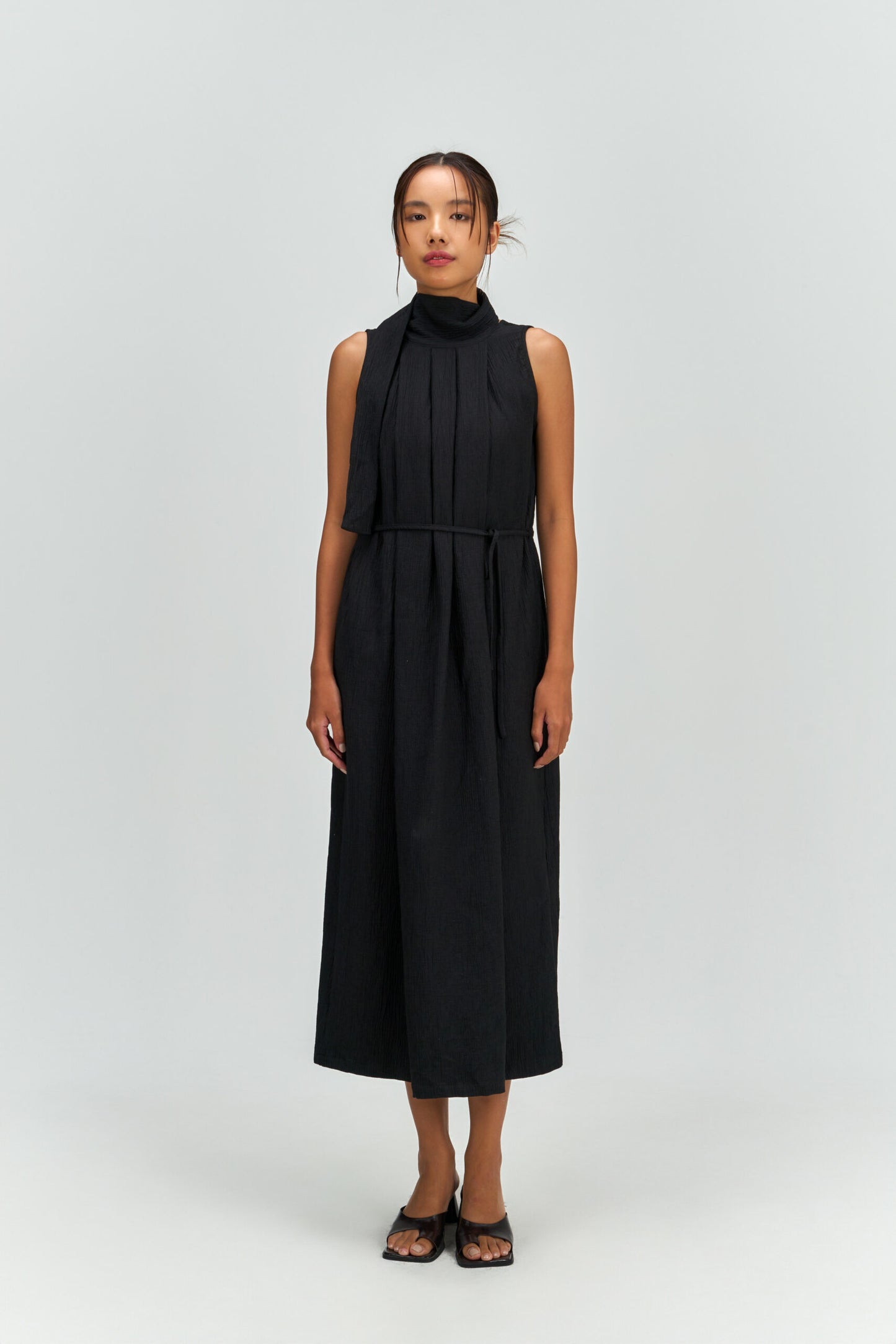 Pleated High Neck Scarf Dress (Black) - BEV C multi label store