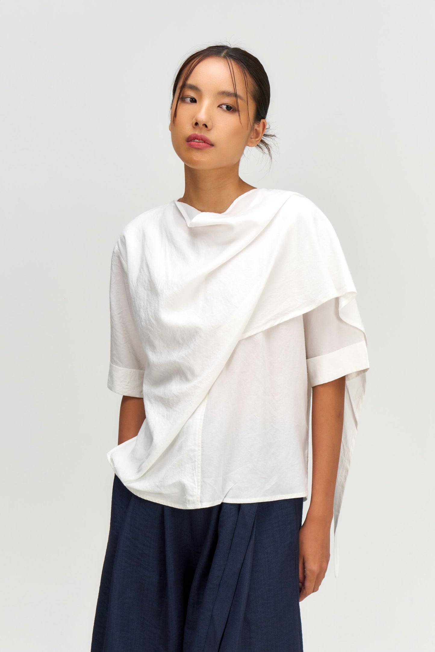 Neck-Scarf Half Sleeve Blouse (White) - BEV C multi label store