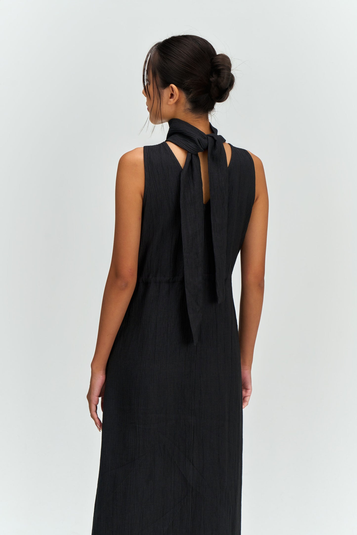 Pleated High Neck Scarf Dress (Black) - BEV C multi label store