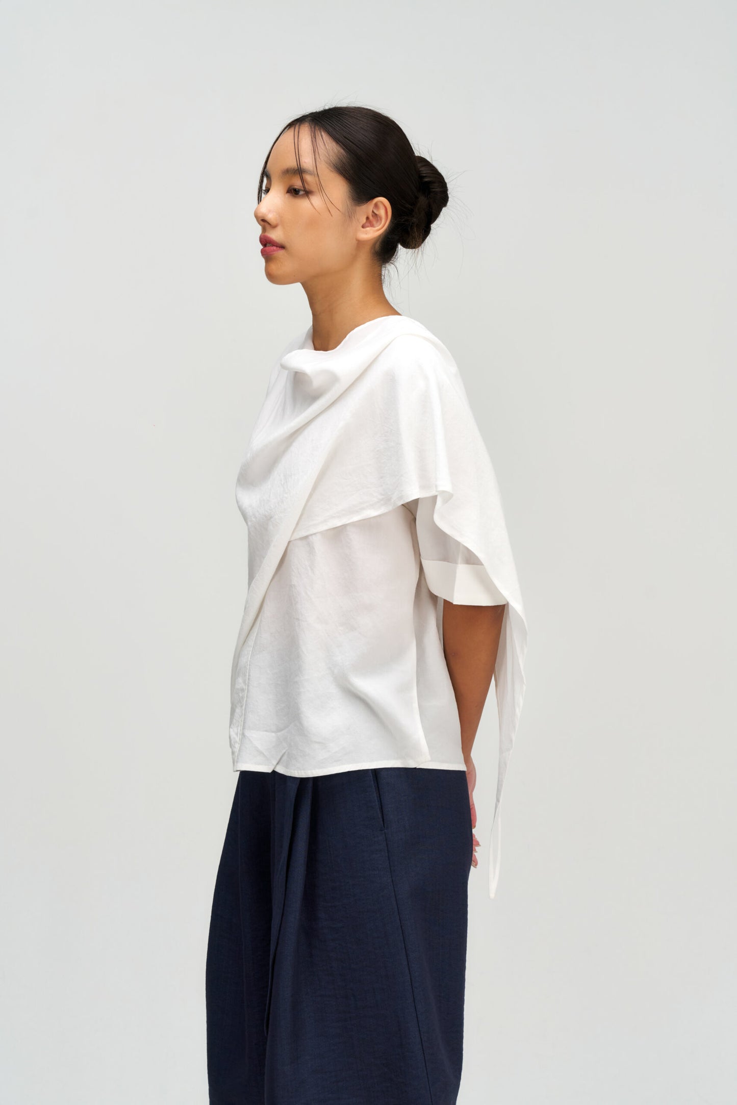 Neck-Scarf Half Sleeve Blouse (White) - BEV C multi label store