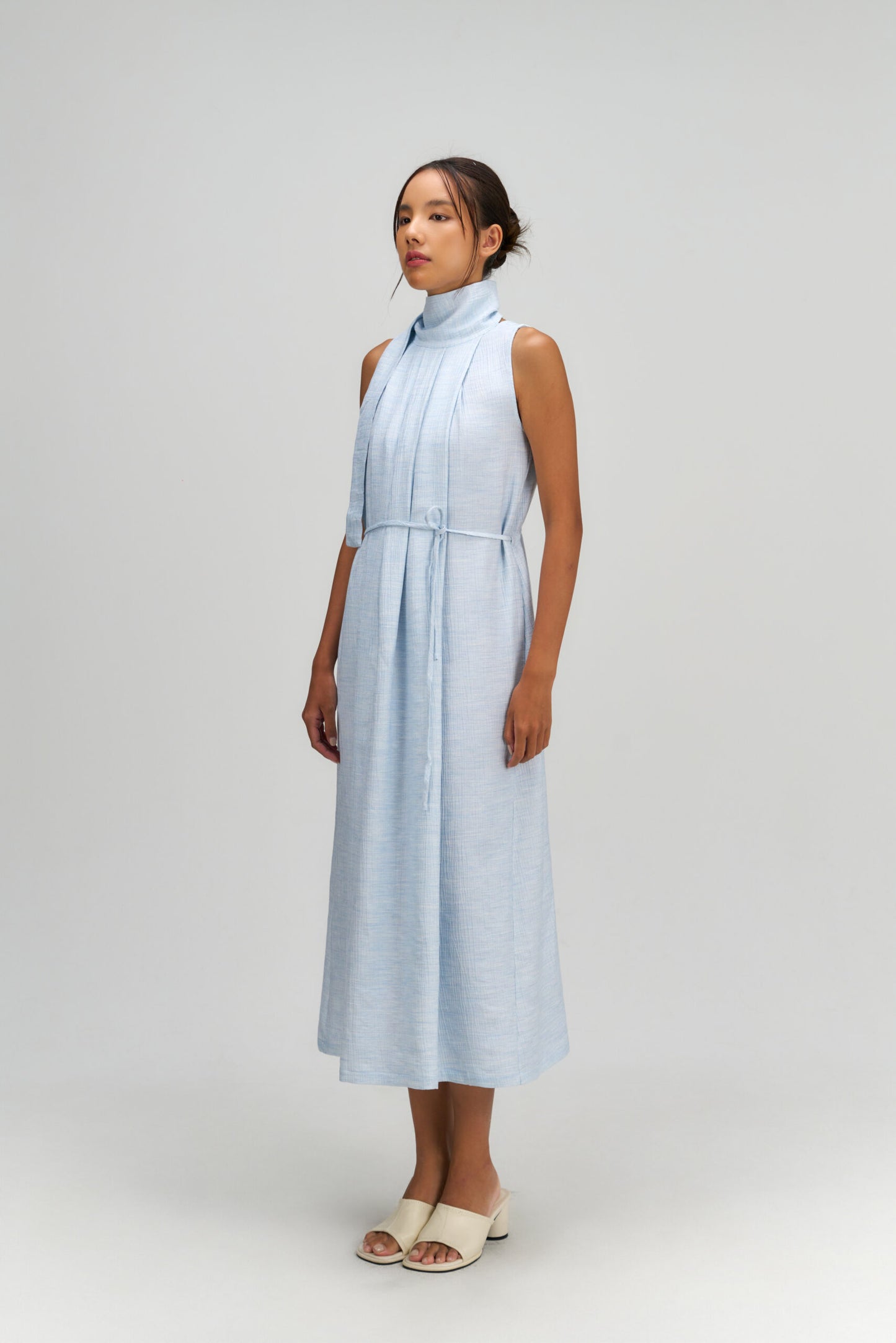 Pleated High Neck Scarf Dress (Blue) - BEV C multi label store