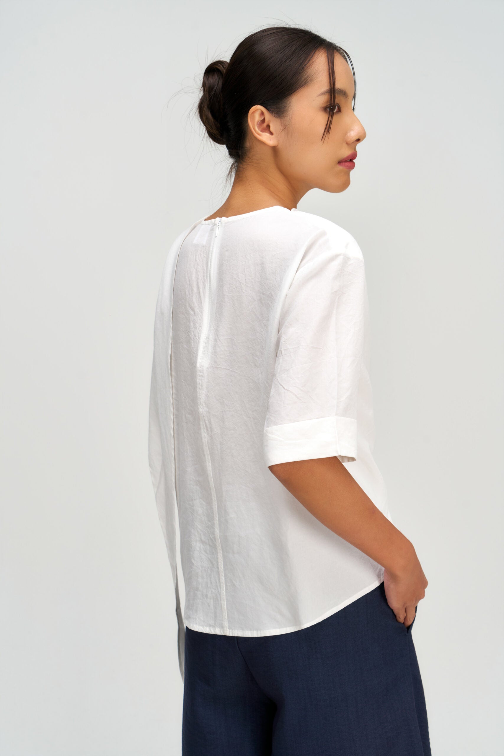 Neck-Scarf Half Sleeve Blouse (White) - BEV C multi label store