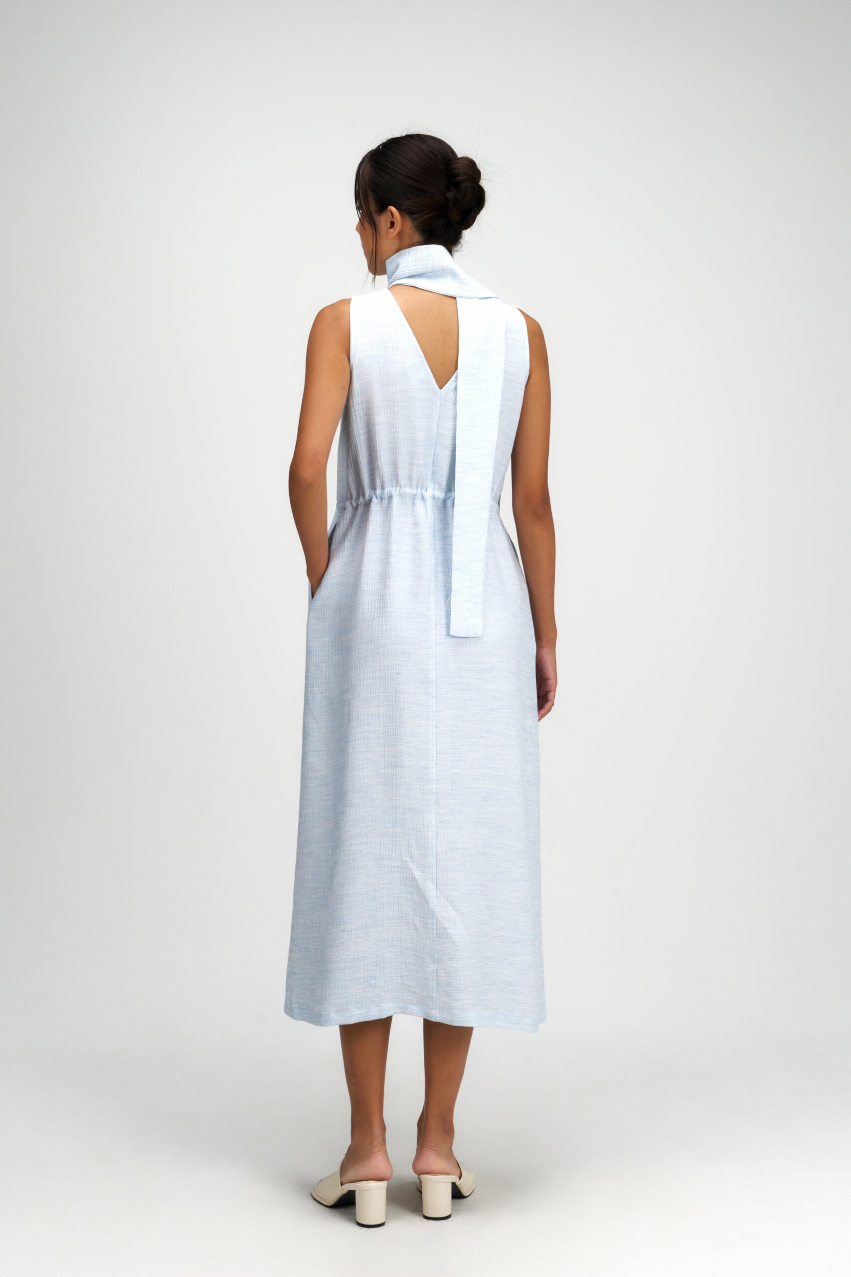 Pleated High Neck Scarf Dress (Blue) - BEV C multi label store