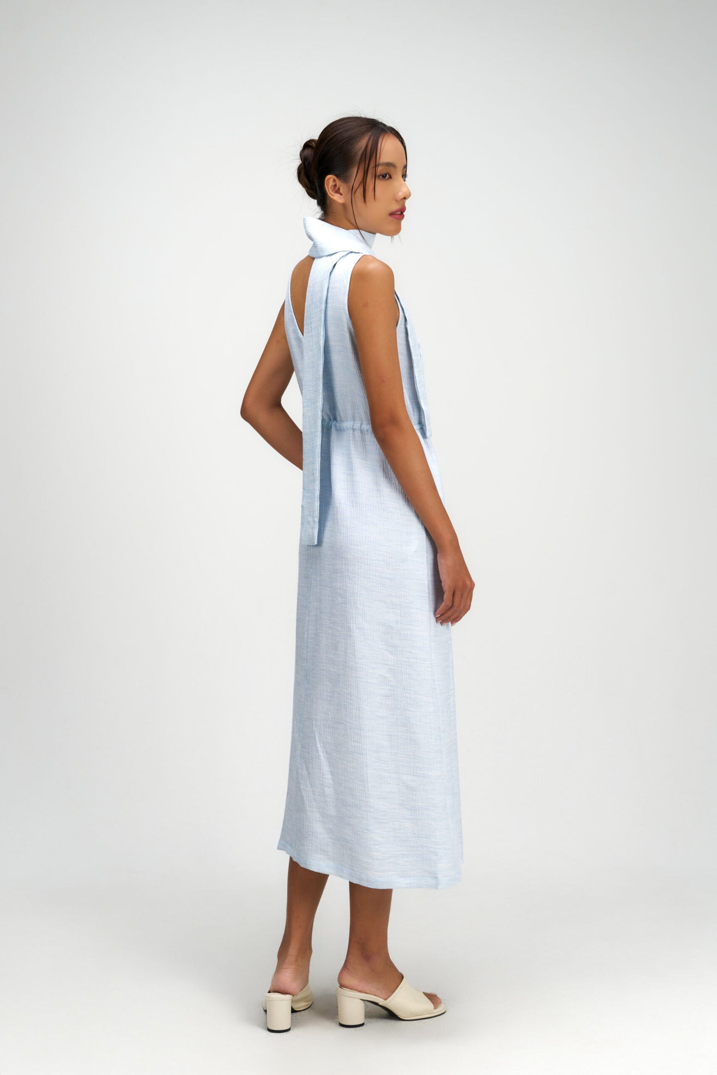 Pleated High Neck Scarf Dress (Blue) - BEV C multi label store