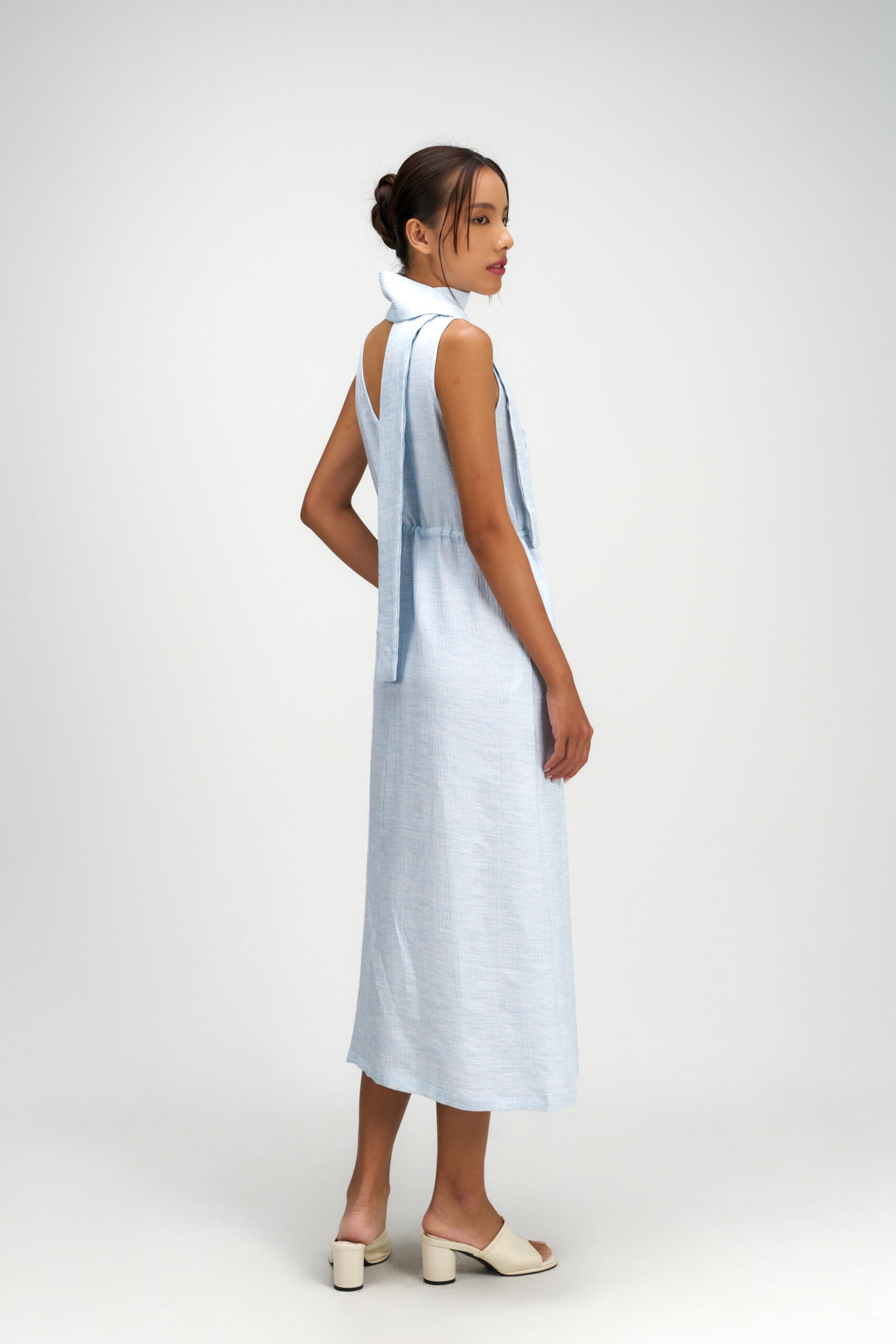 Pleated High Neck Scarf Dress (Blue) - BEV C multi label store