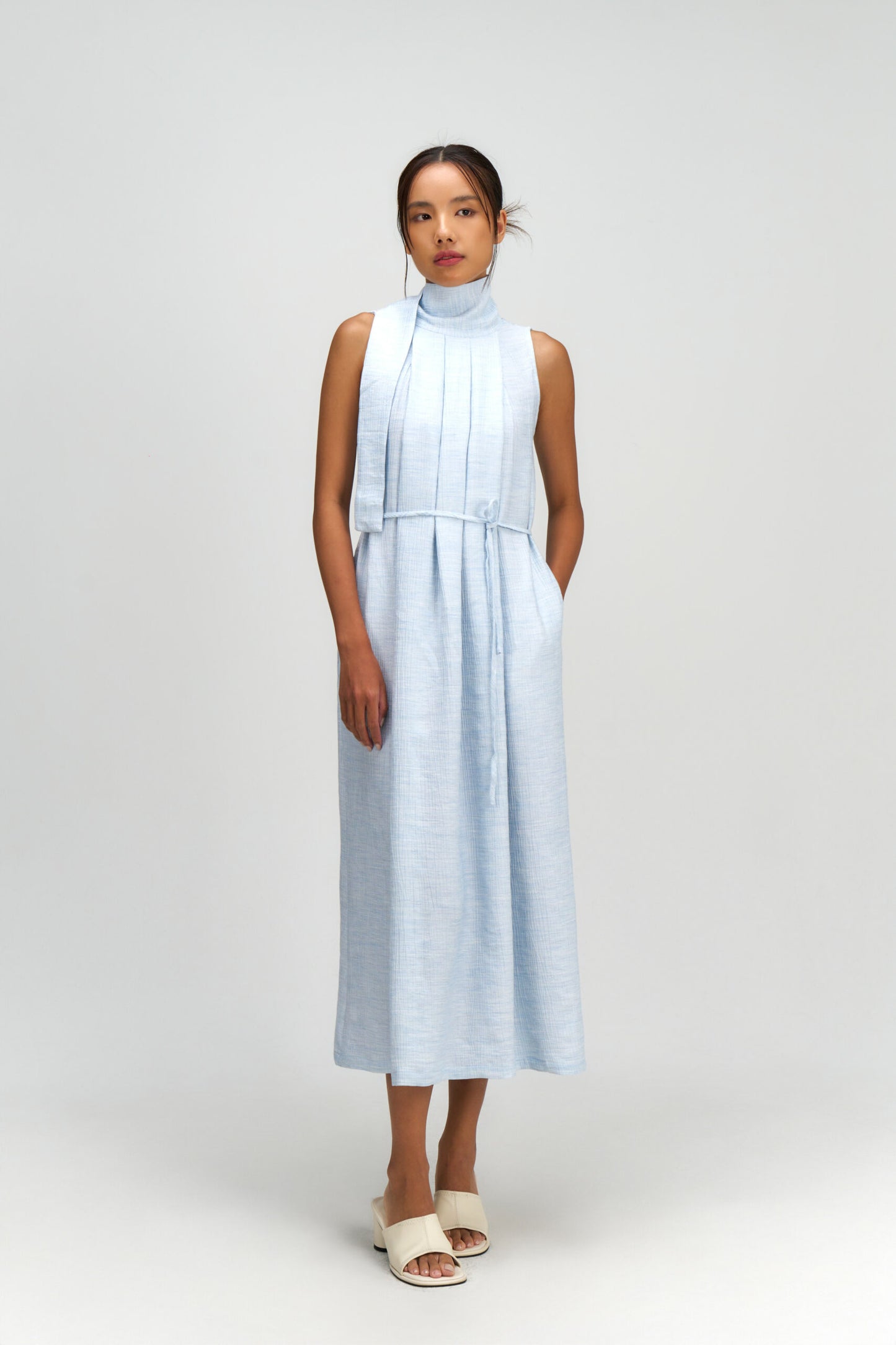 Pleated High Neck Scarf Dress (Blue) - BEV C multi label store