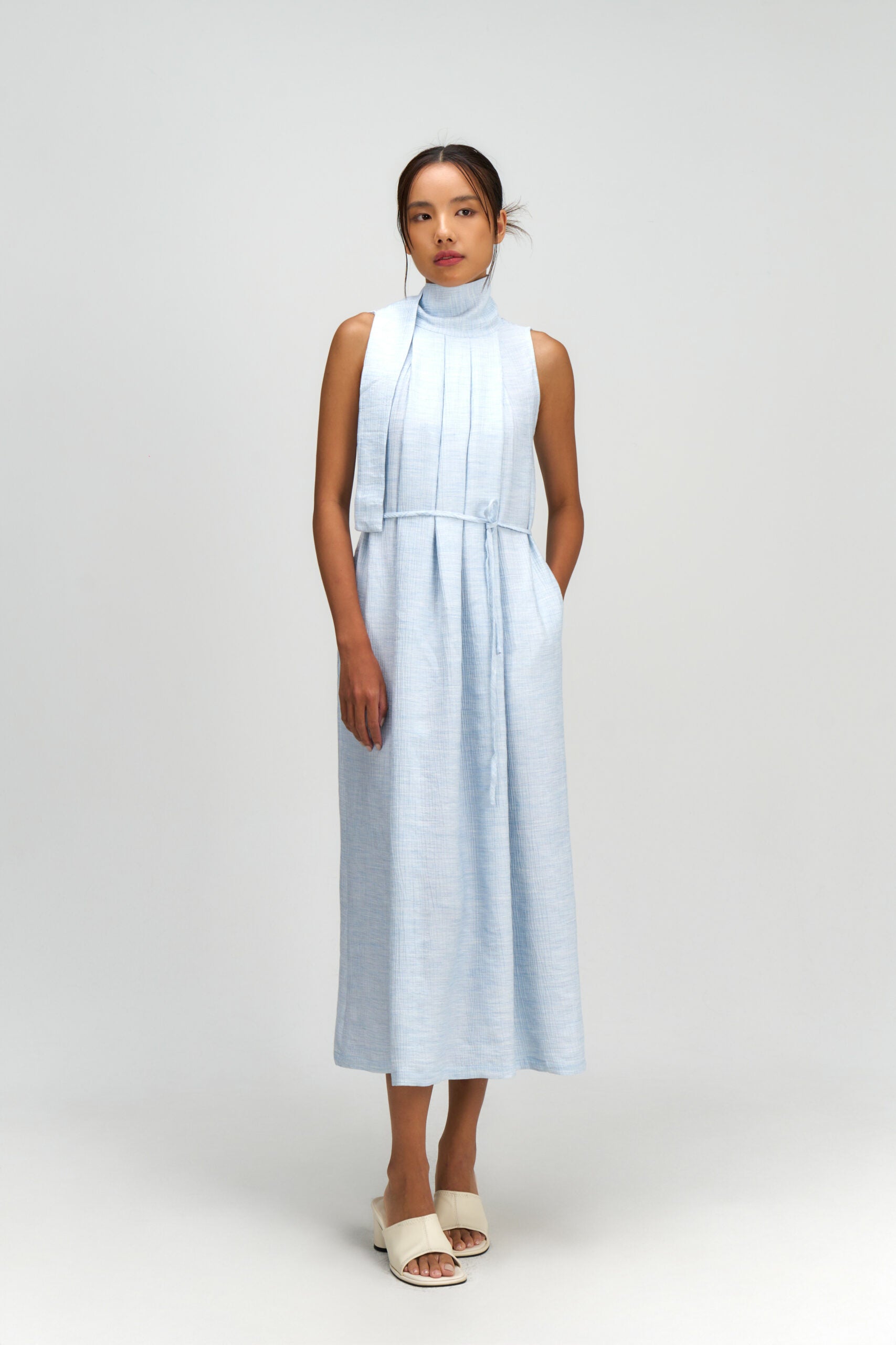 Pleated High Neck Scarf Dress (Blue) - BEV C multi label store