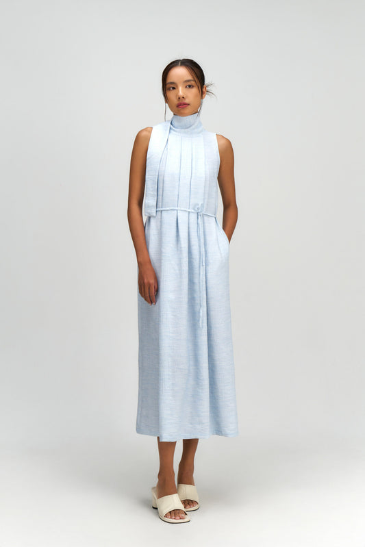 Pleated High Neck Scarf Dress (Blue) - BEV C multi label store
