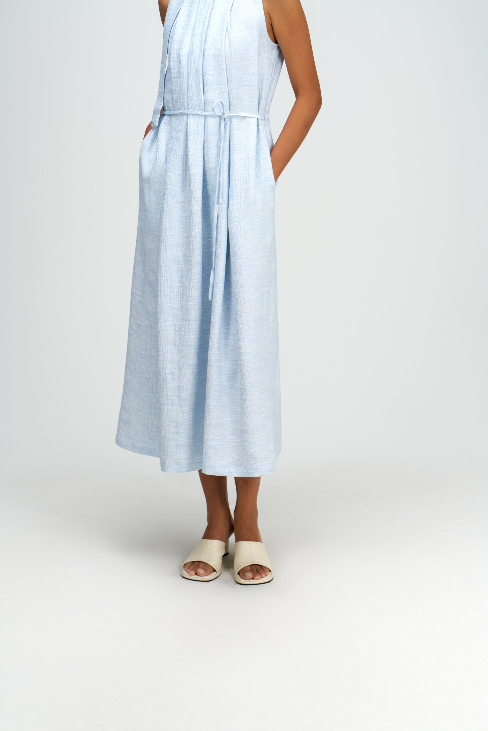 Pleated High Neck Scarf Dress (Blue) - BEV C multi label store