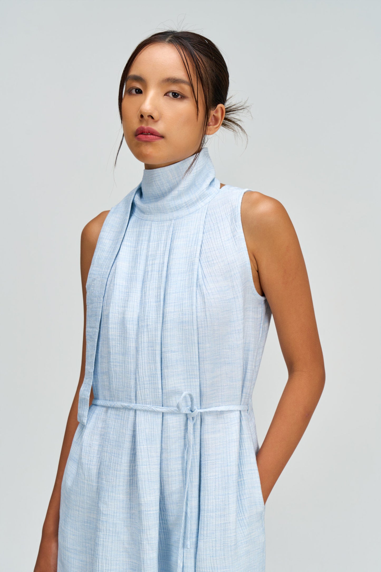 Pleated High Neck Scarf Dress (Blue) - BEV C multi label store