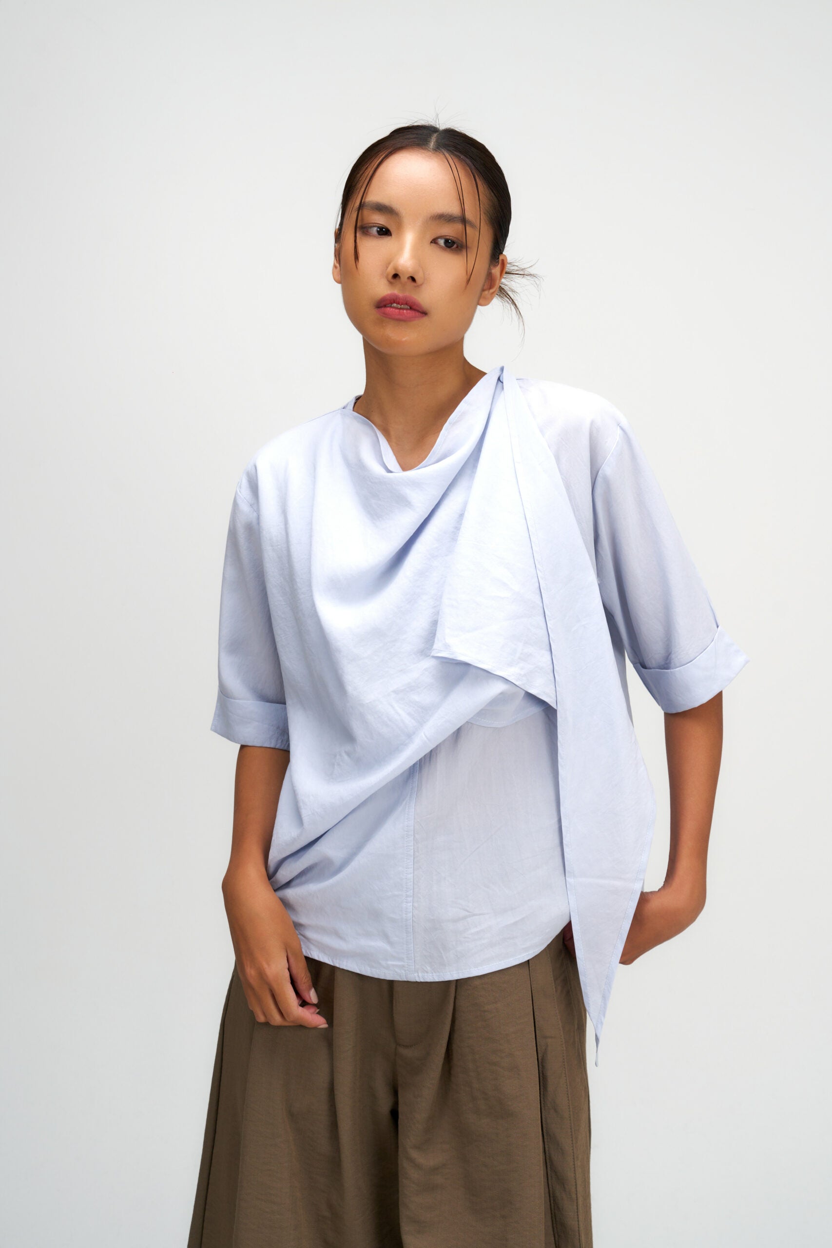 Neck-Scarf Half Sleeve Blouse (Blue) - BEV C multi label store