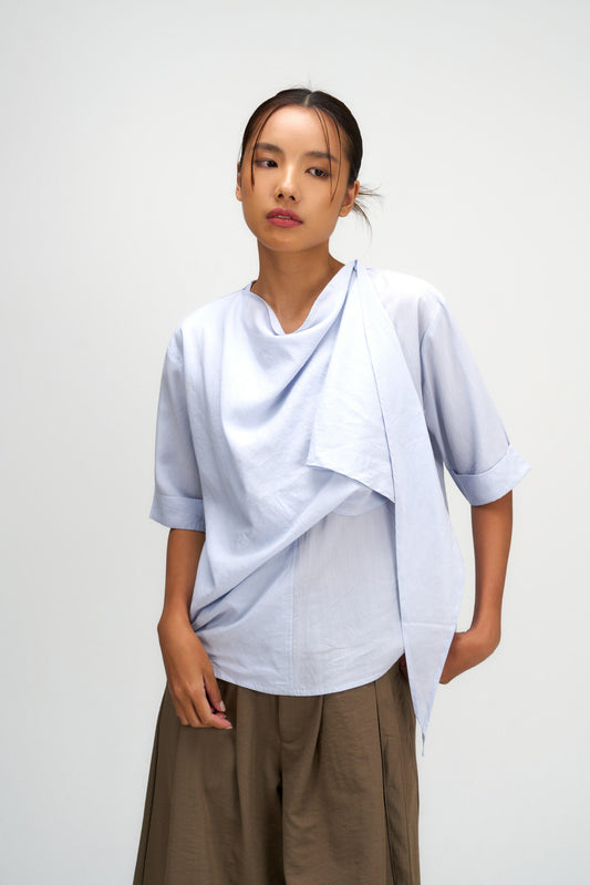 Neck-Scarf Half Sleeve Blouse (Blue) - BEV C multi label store