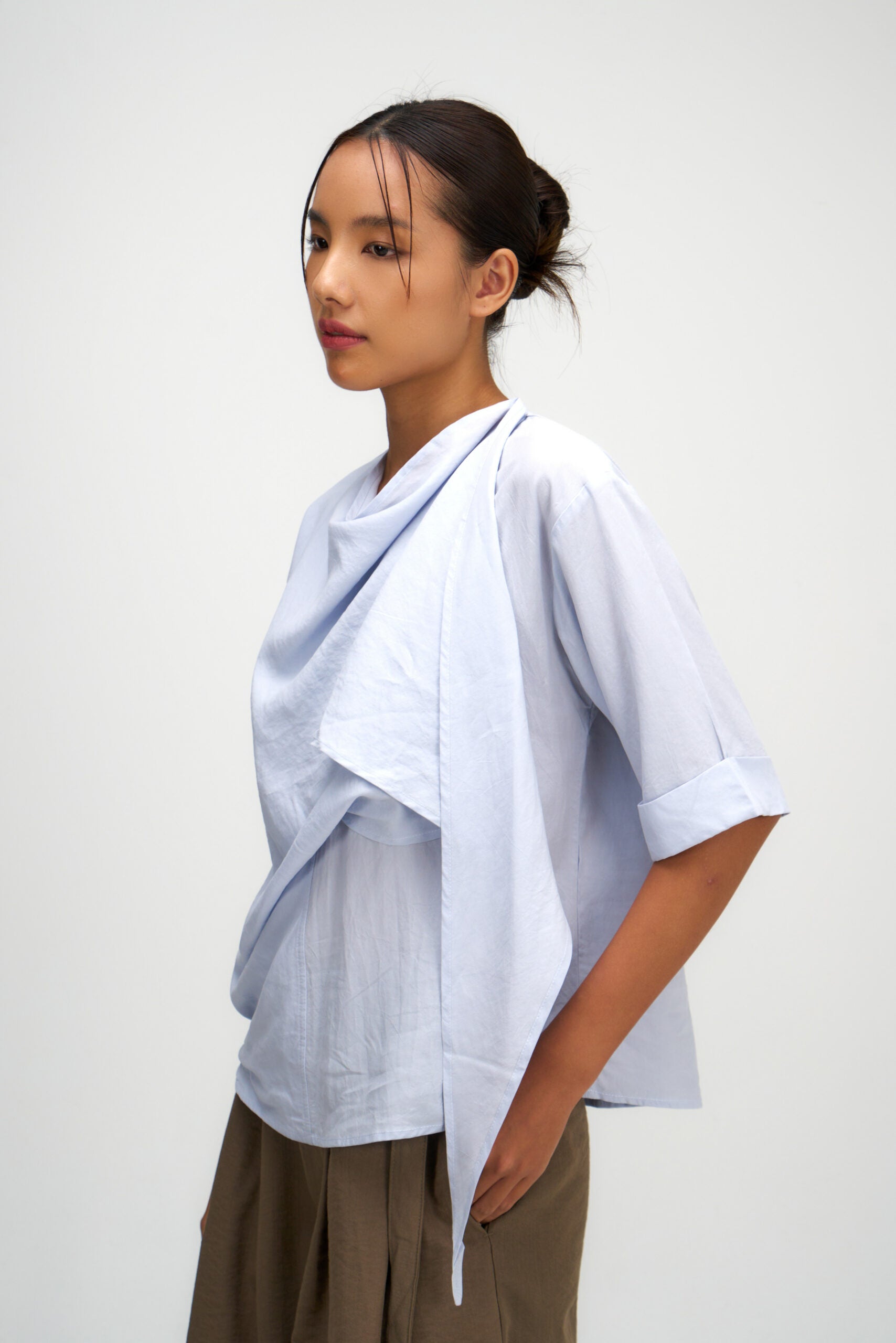 Neck-Scarf Half Sleeve Blouse (Blue) - BEV C multi label store