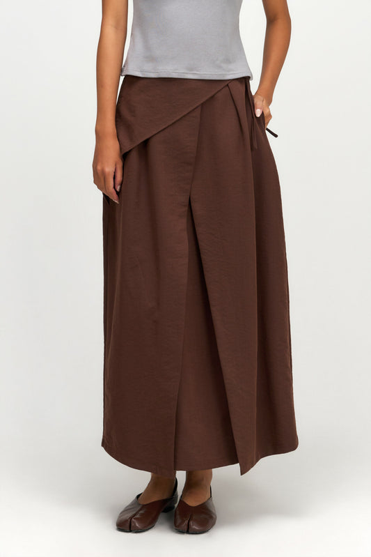 Waist Bandeu Pleated Skirt – Plus Long (Brown) - BEV C multi label store