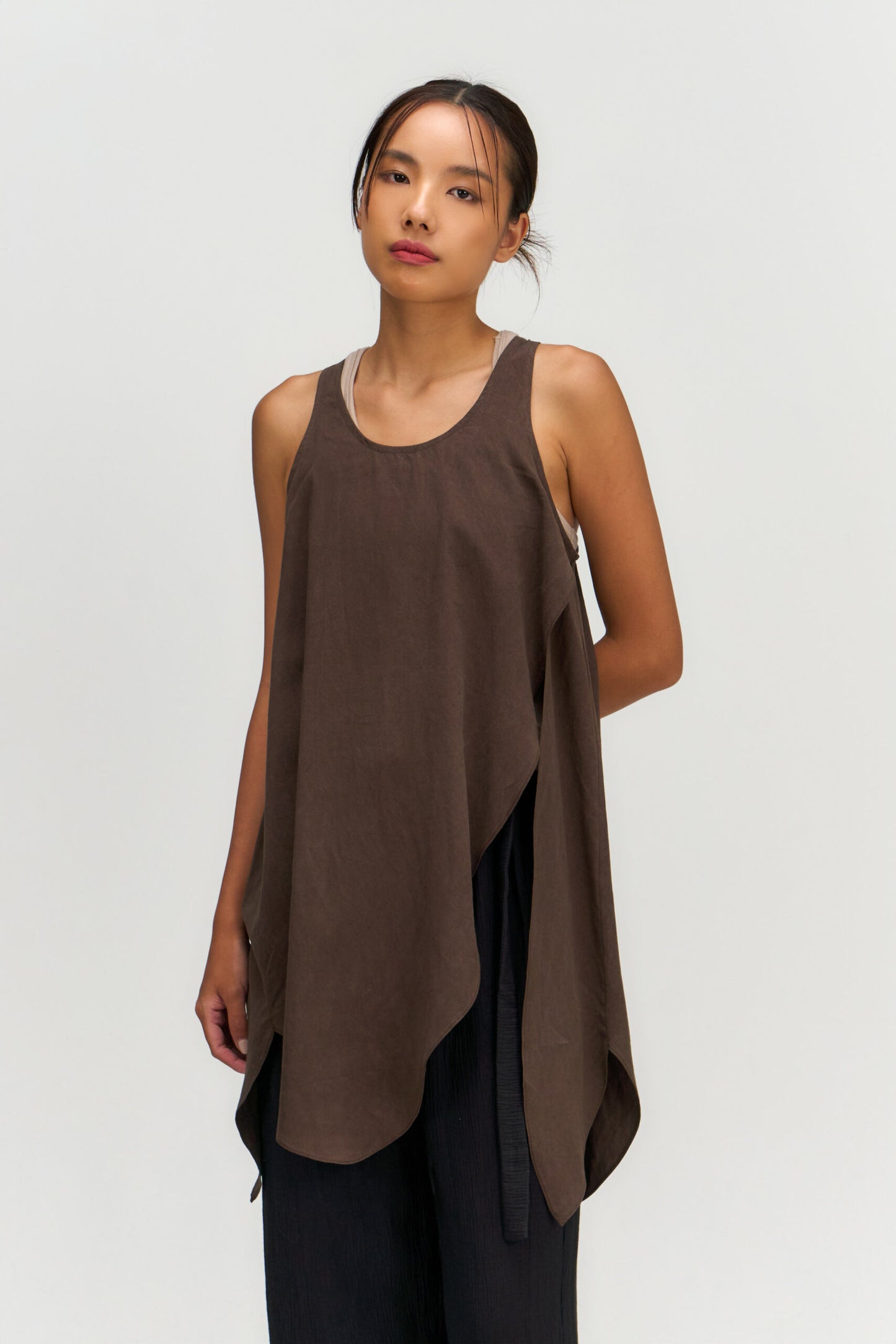 Asymmetrical Layering Long Tank Top (Brown) - BEV C multi label store