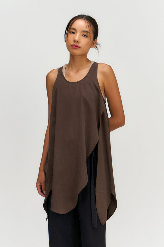 Asymmetrical Layering Long Tank Top (Brown) - BEV C multi label store