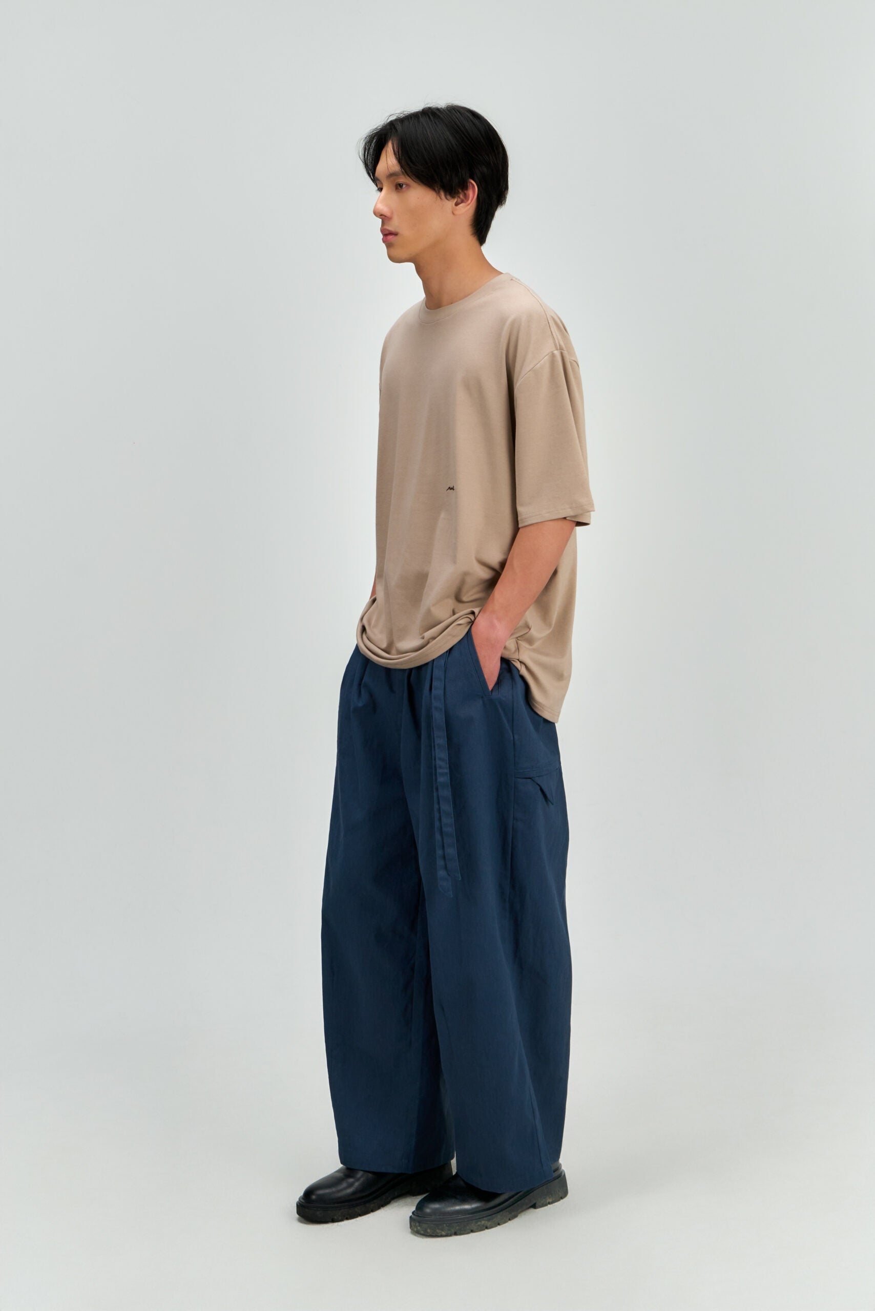 Gender Neutral Double Belted Long Trousers (Blue) - BEV C multi label store