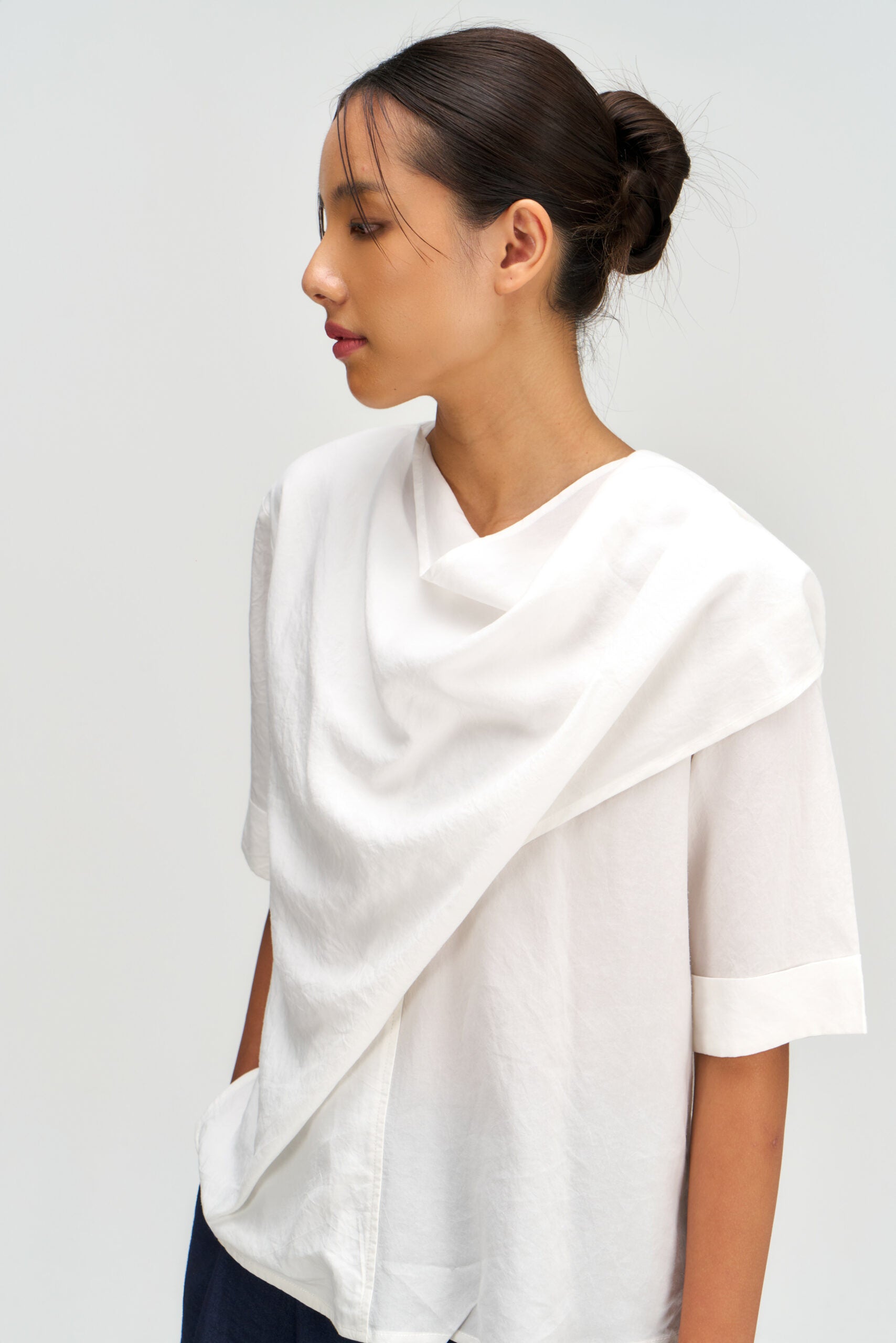 Neck-Scarf Half Sleeve Blouse (White) - BEV C multi label store