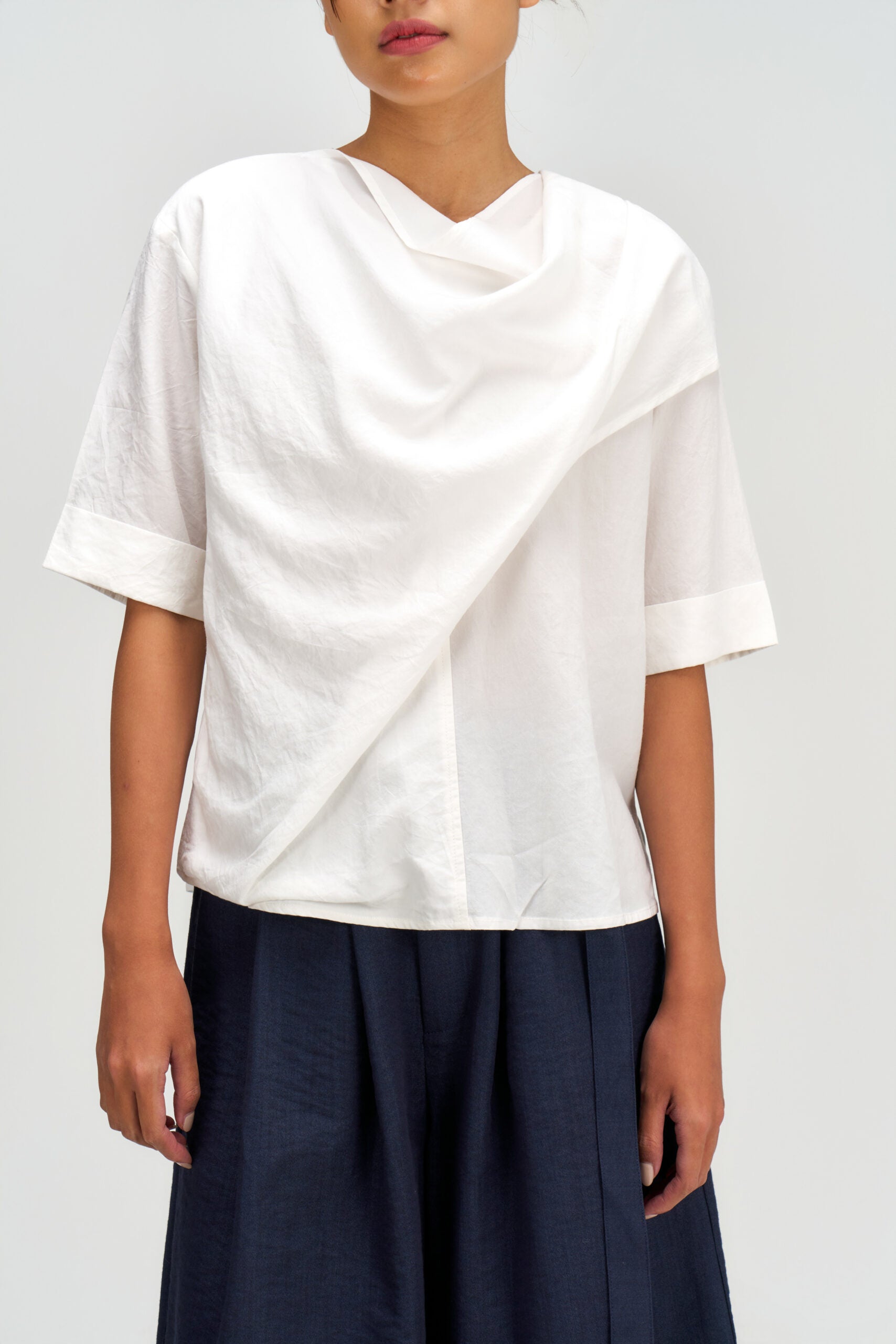 Neck-Scarf Half Sleeve Blouse (White) - BEV C multi label store
