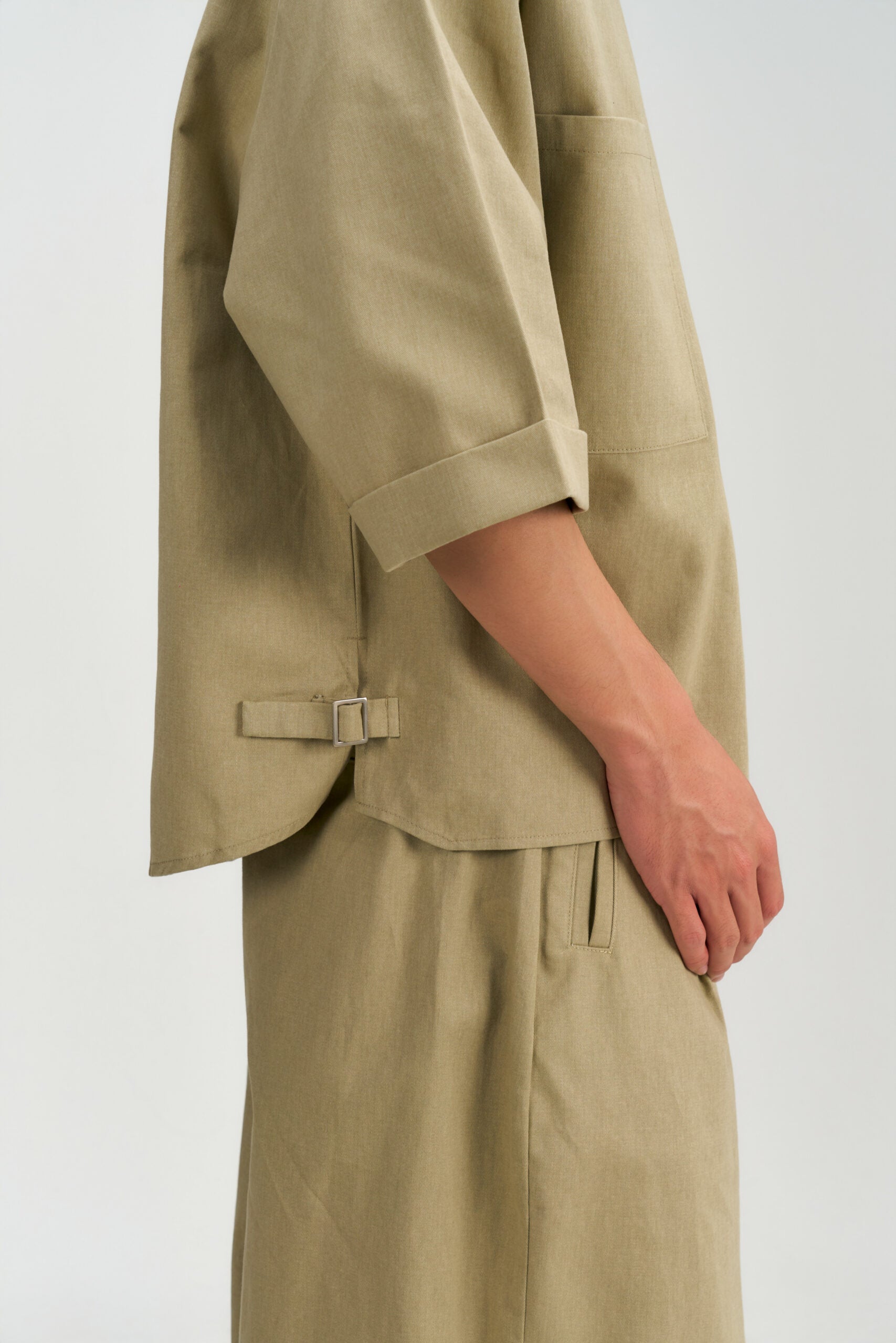 Gender Neutral Collarless Half-Zipper Shirt (Beige) - BEV C multi label store
