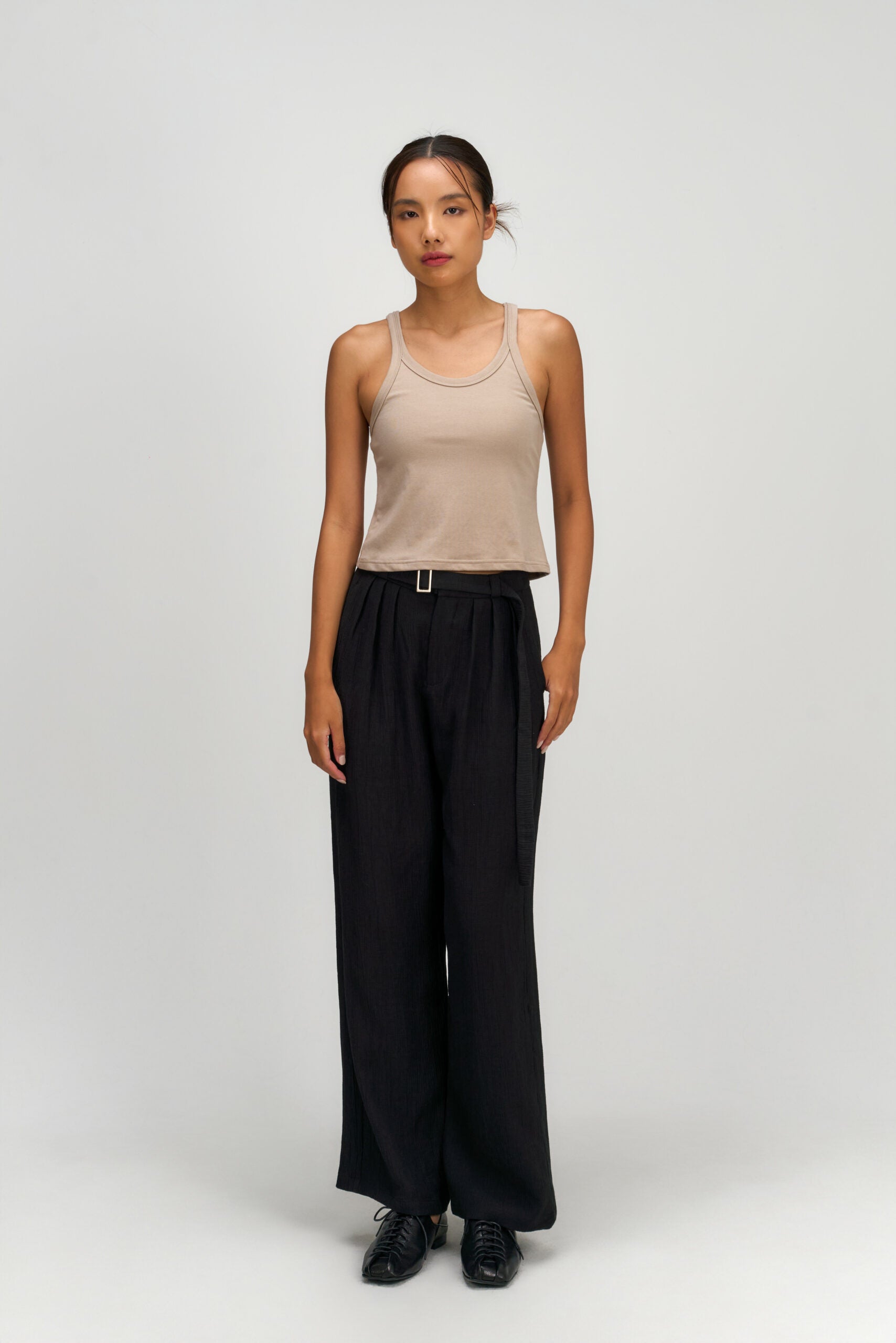 Tri Pleated Belted Trousers (Black) - BEV C multi label store