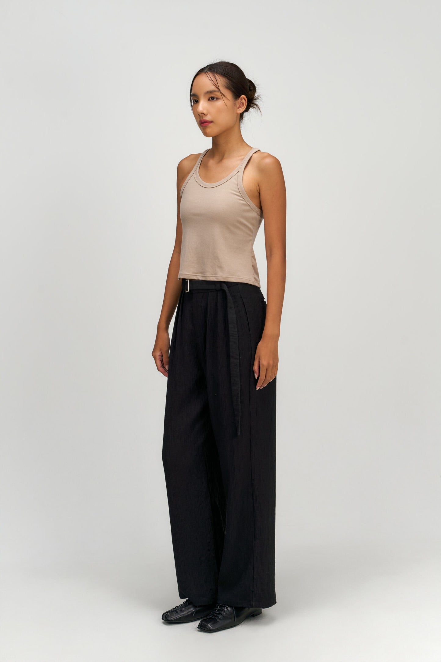 Tri Pleated Belted Trousers (Black) - BEV C multi label store