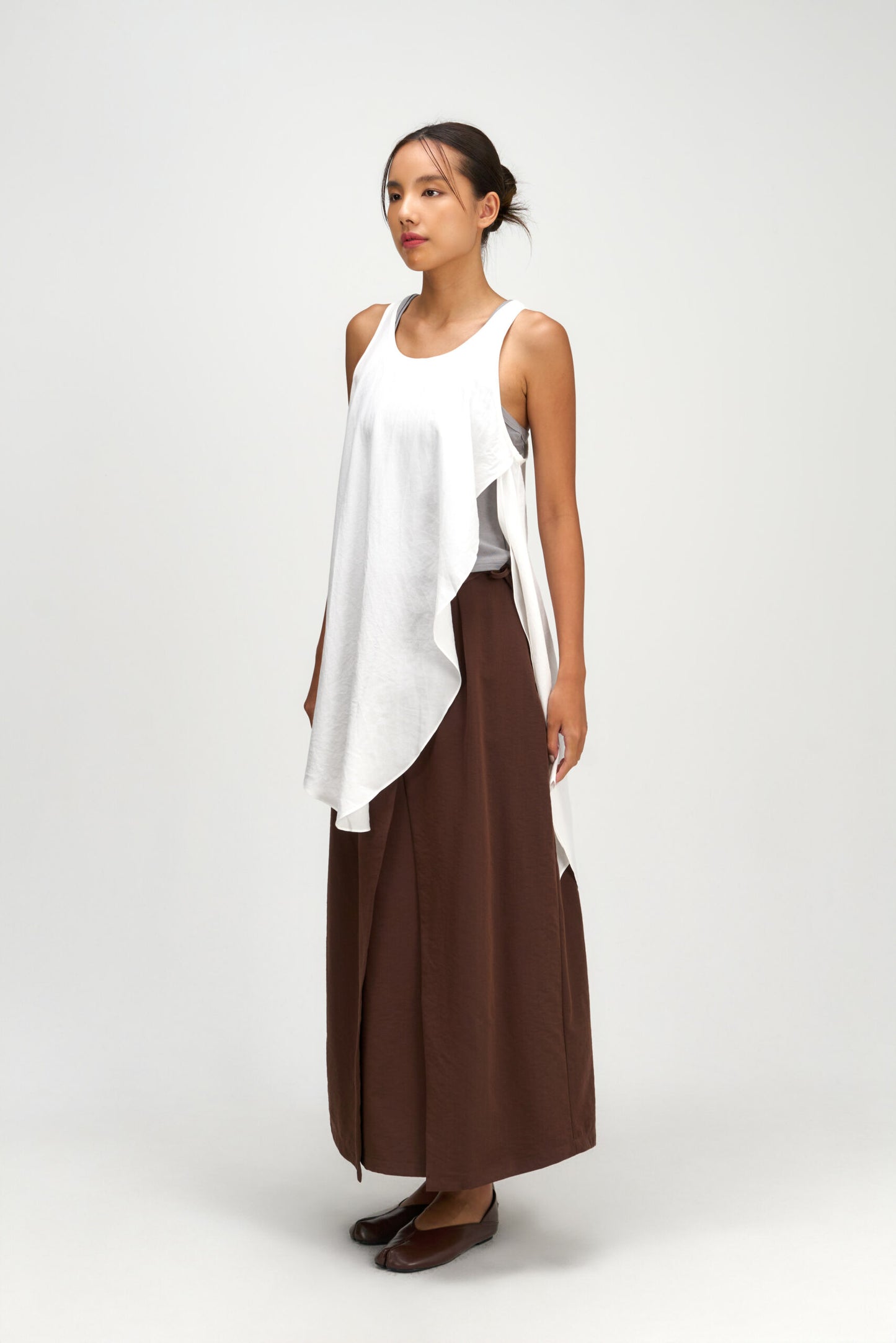 Asymmetrical Layering Long Tank Top (White) - BEV C multi label store