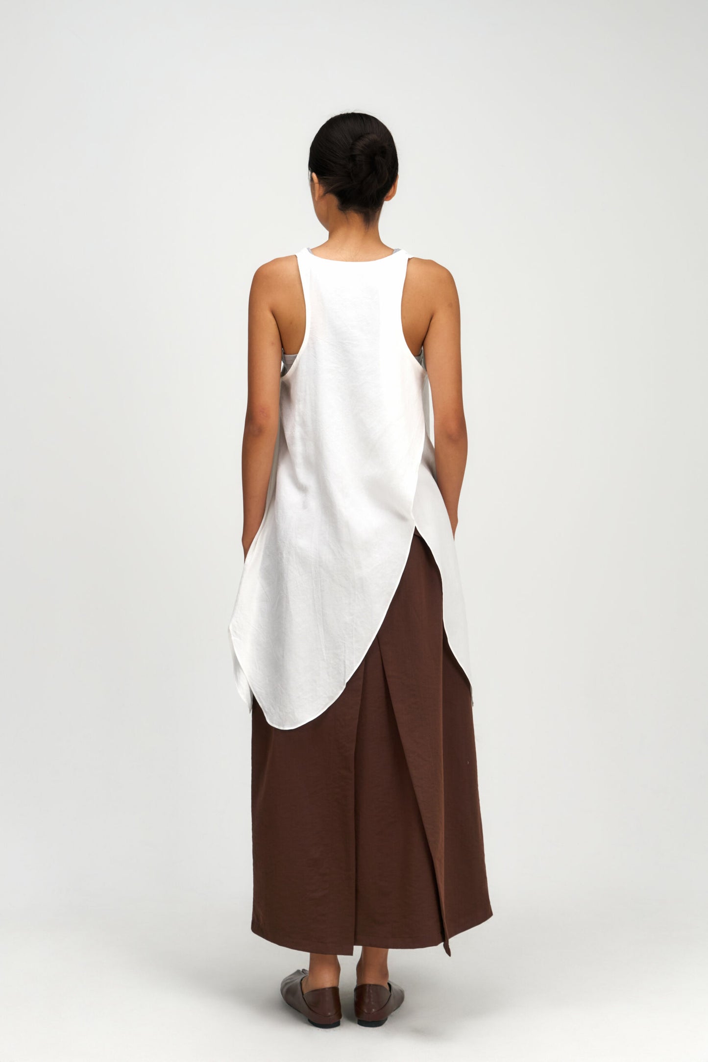 Asymmetrical Layering Long Tank Top (White) - BEV C multi label store