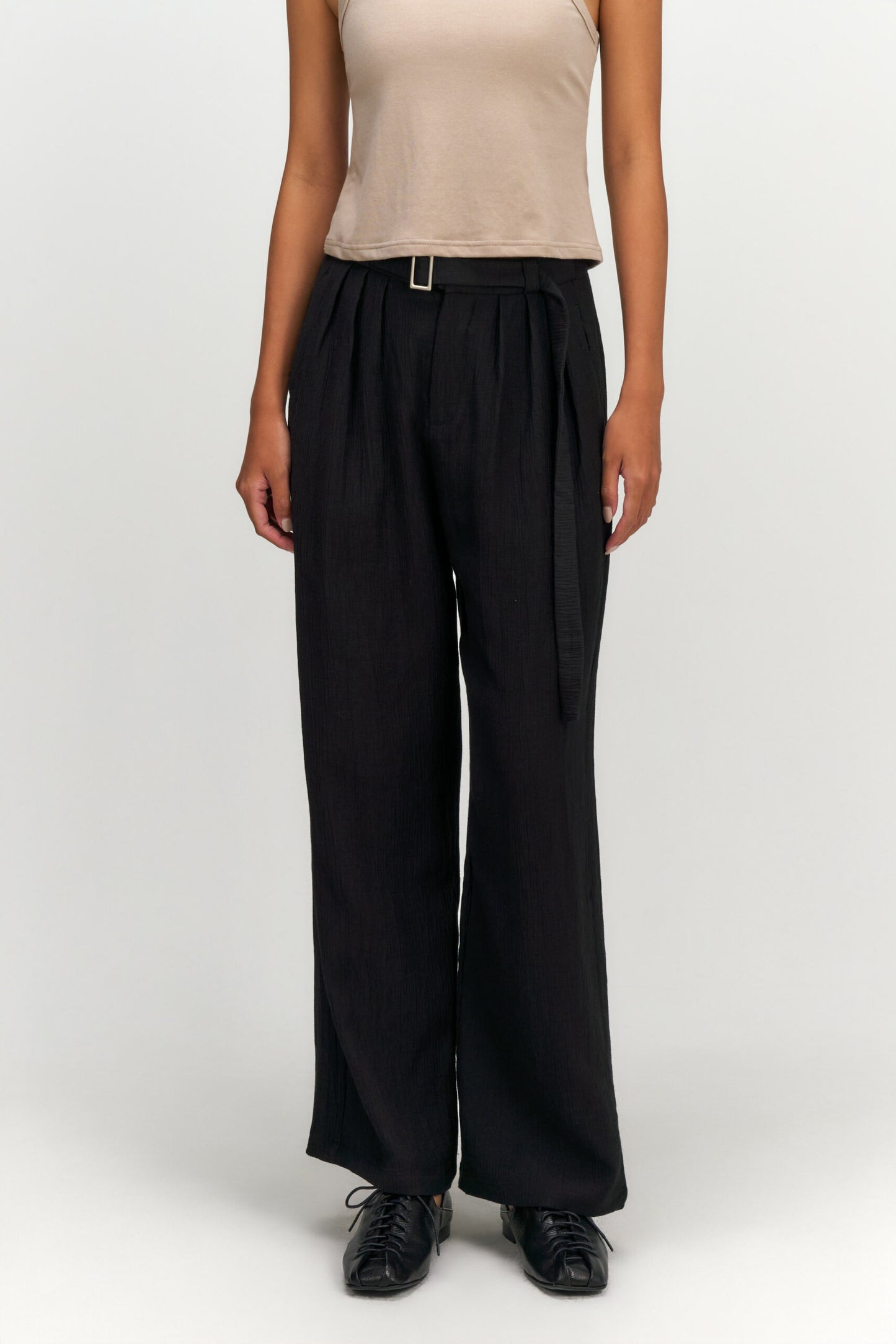Tri Pleated Belted Trousers (Black) - BEV C multi label store