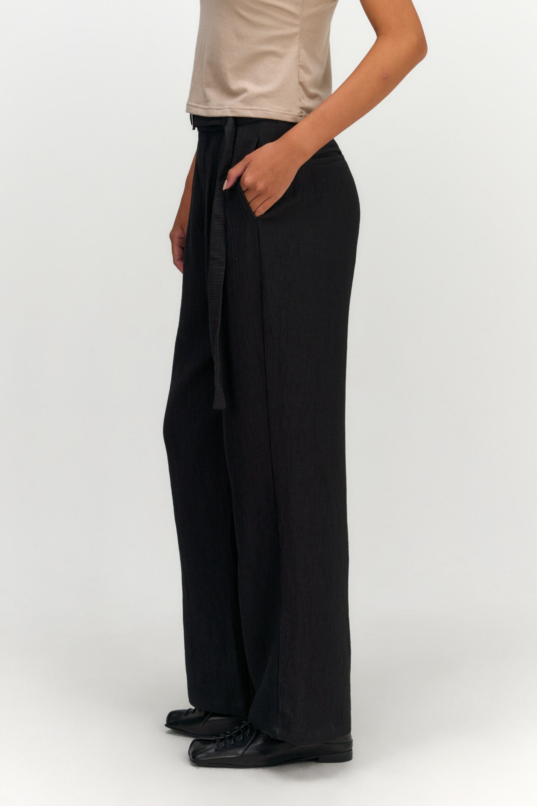 Tri Pleated Belted Trousers (Black) - BEV C multi label store
