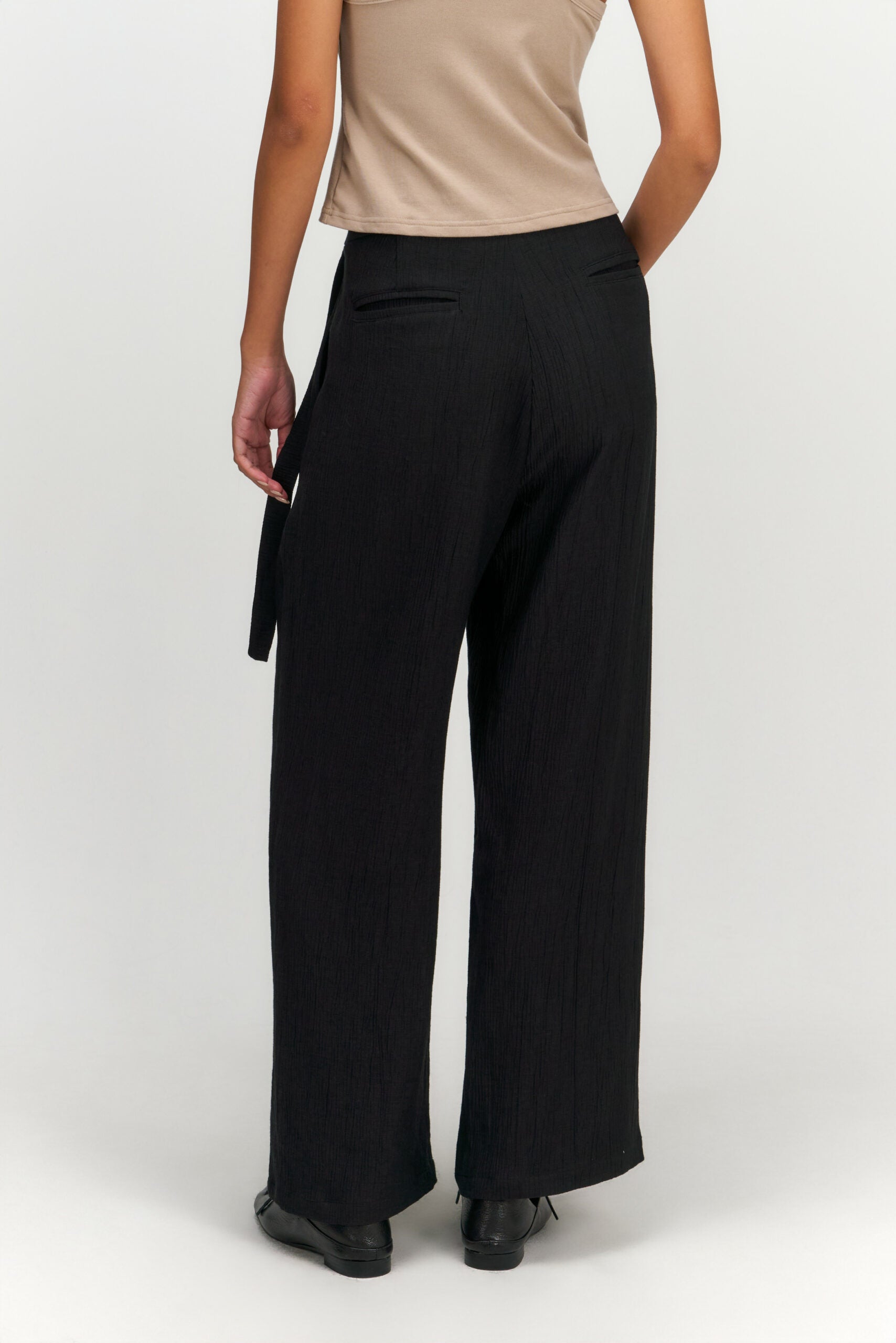 Tri Pleated Belted Trousers (Black) - BEV C multi label store