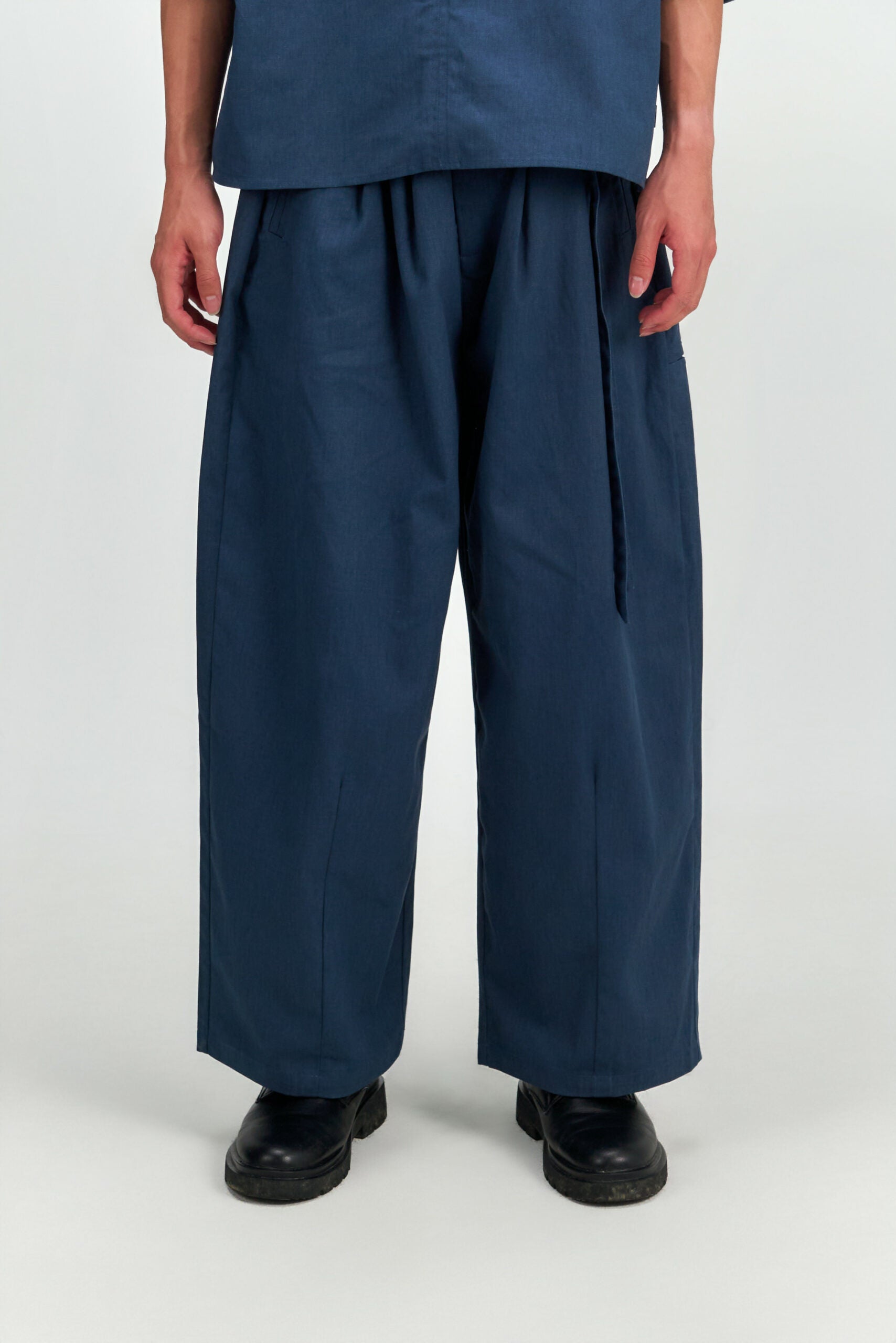 Gender Neutral Double Belted Long Trousers (Blue) - BEV C multi label store